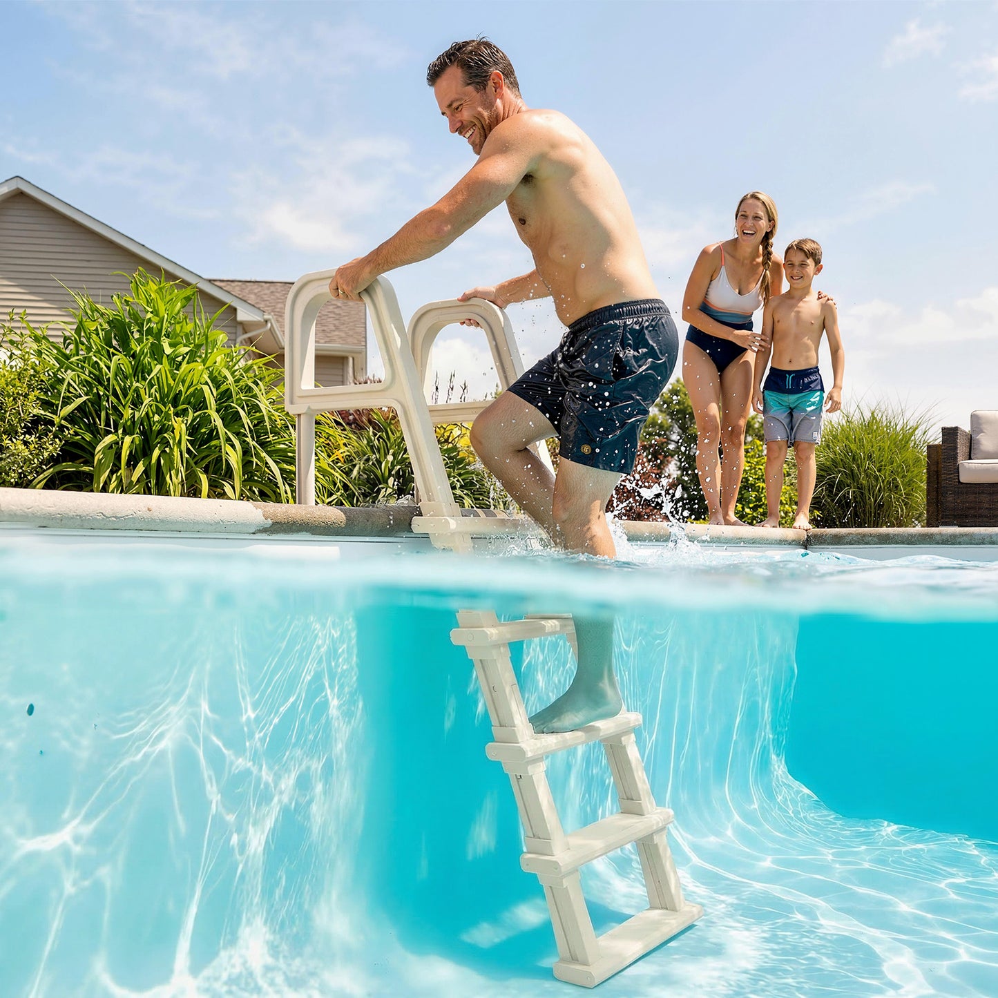 Swimming Pool Ladder, 63.4"-69.3" Adjustable 5-Step Pool Stairs with Handrails, Non-Slip Steps, Load Capacity 300 lb