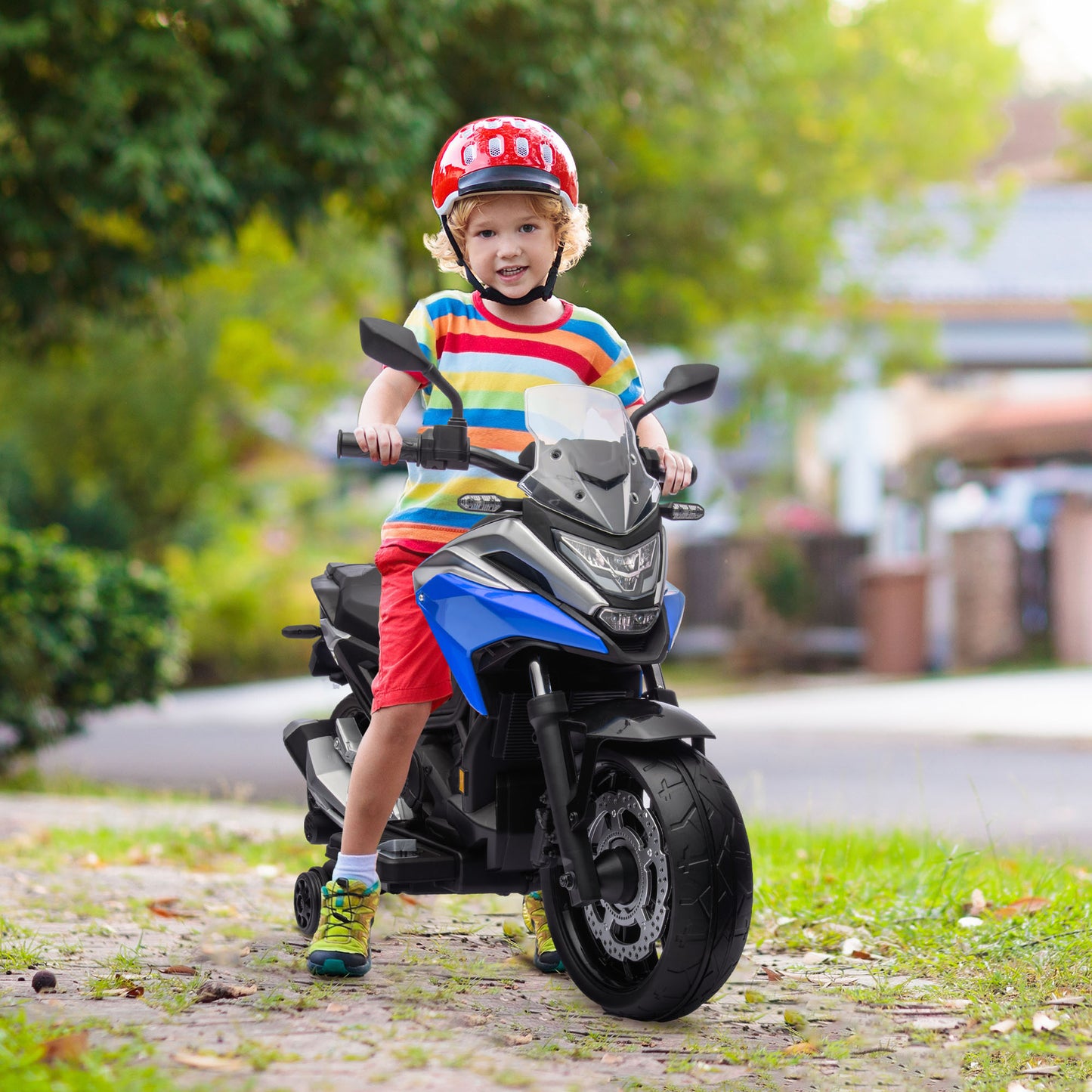 Qaba Honda Licensed 12V Ride on Motorbike for Kids with Headlights Music Training Wheels, for 3-6 Years, Blue