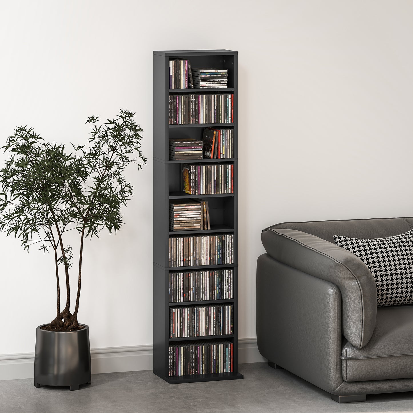 Media Storage Cabinet, 9-Tier Tall Narrow DVD Shelf with 6 Adjustable Shelves, Black