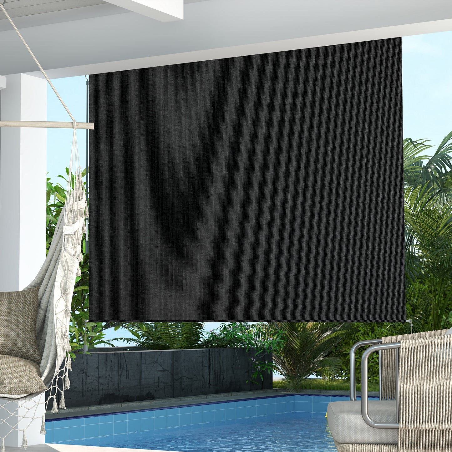 8' x 6' Patio Door Blinds, Outdoor Roller Shades, Cordless Roll Up Shade for Porch Gazebo, Black
