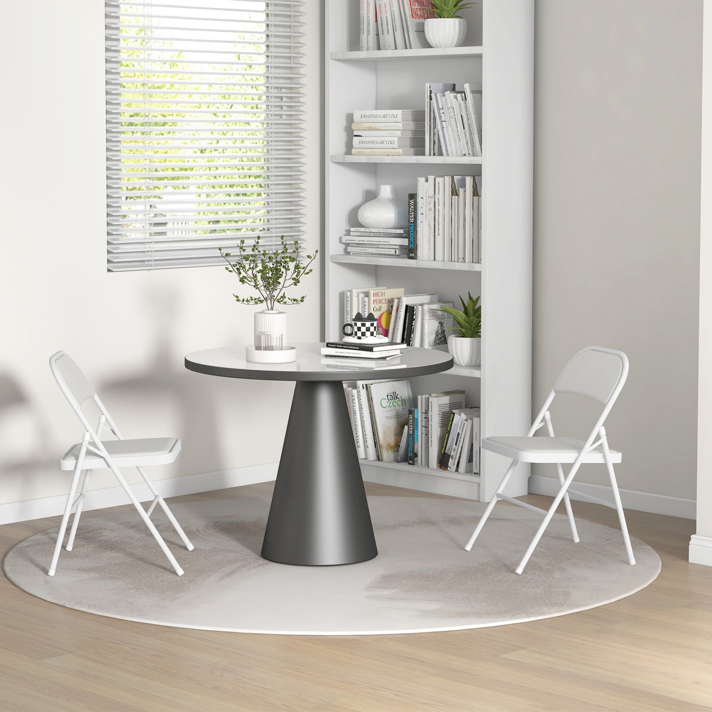 Set of 2 Metal Foldable Chairs, PU Leather Padded Folding Chairs with Cushion Seat and Open Back for Indoor, White