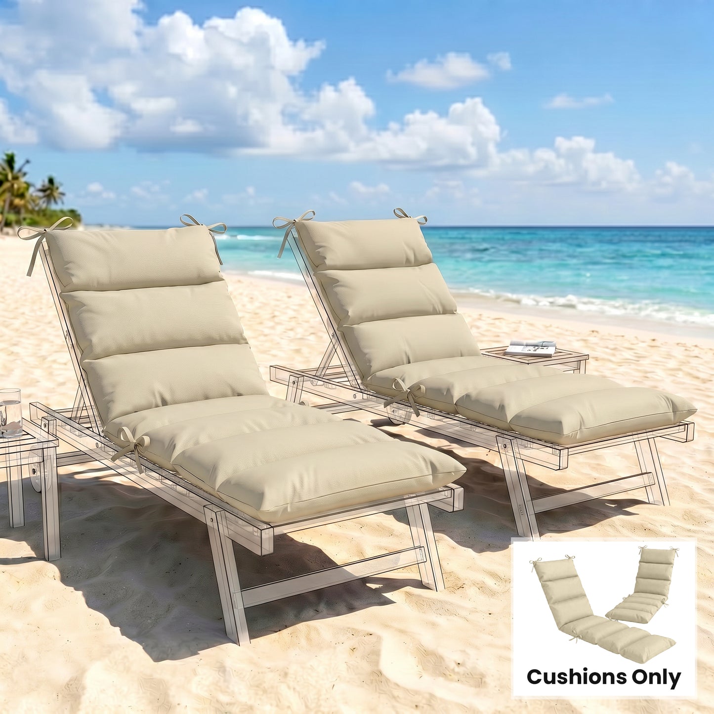 Outdoor Lounge Chair Cushion with Zipper Reversible Chaise Lounge Cushion for Patio Indoor/Outdoor Beige
