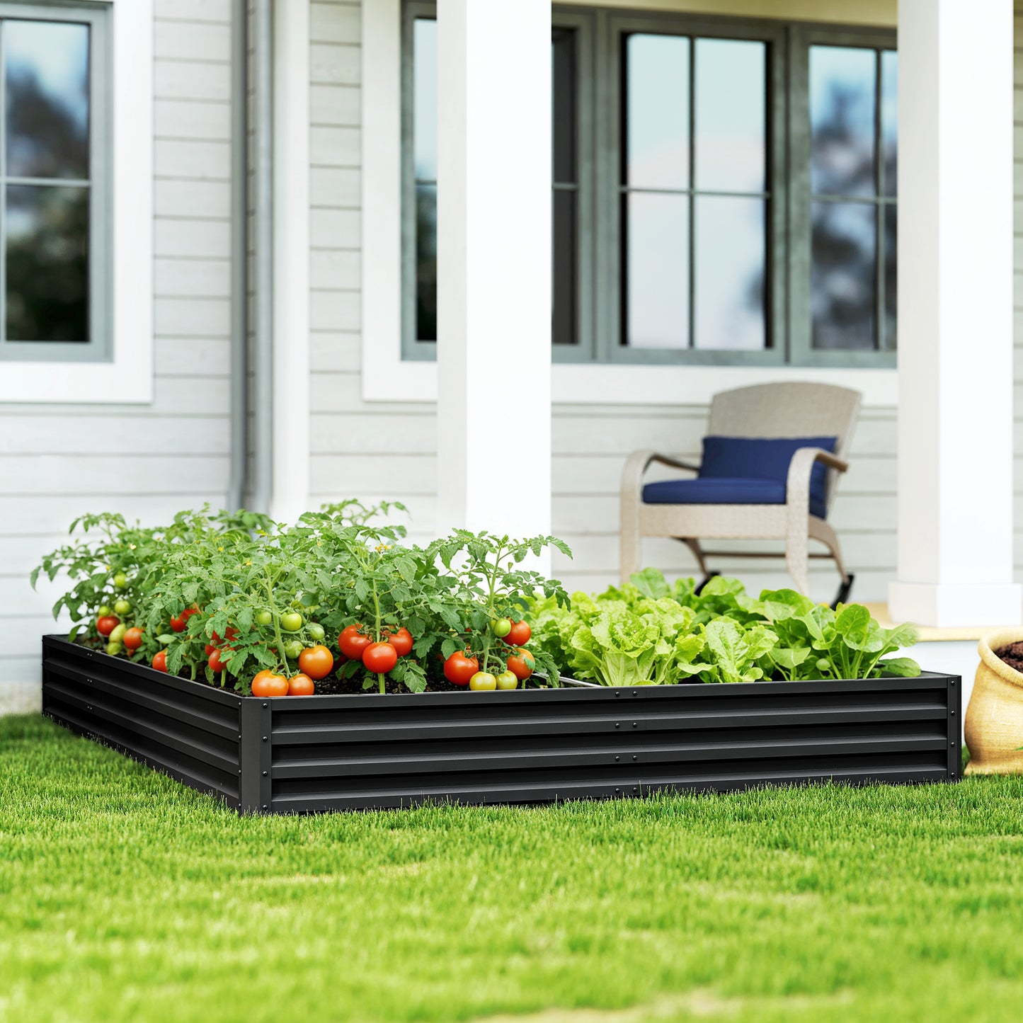 L-Shaped Raised Garden Bed, 82" x 109" x 12" Galvanized Steel Planter Box with Multi-reinforced Rods for Vegetables, Flowers and Herbs, Black