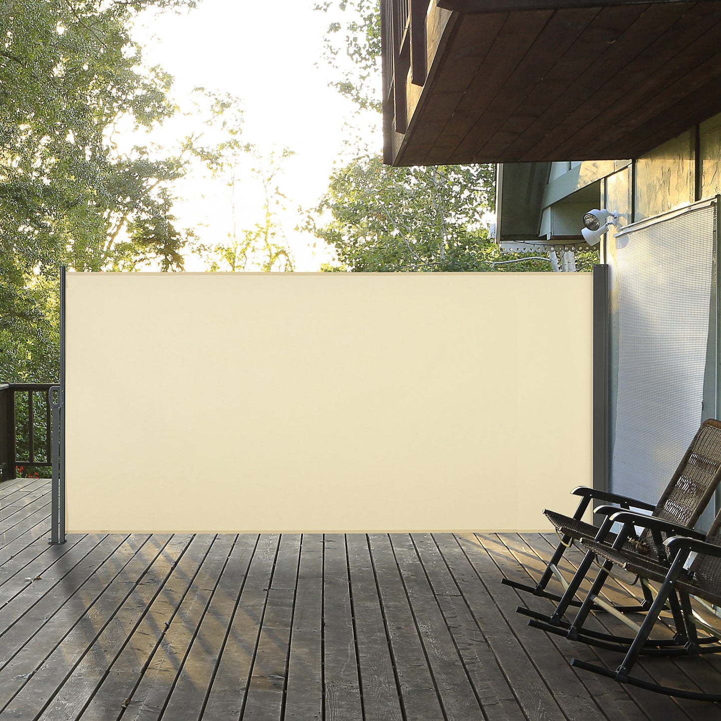 118" x 63" Retractable Side Awning Patio Outdoor Folding Privacy Screen with Resistance to UV Rays & Wind, Cream White
