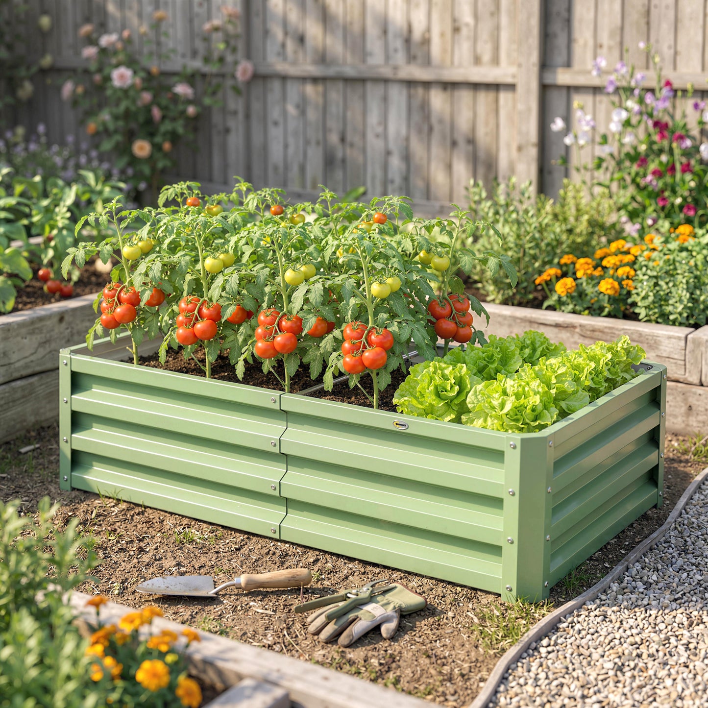 Galvanized Raised Garden Bed, Outdoor Planter Box for Vegetables, Flowers, Herbs, 4' x 2' x 1', Light Green