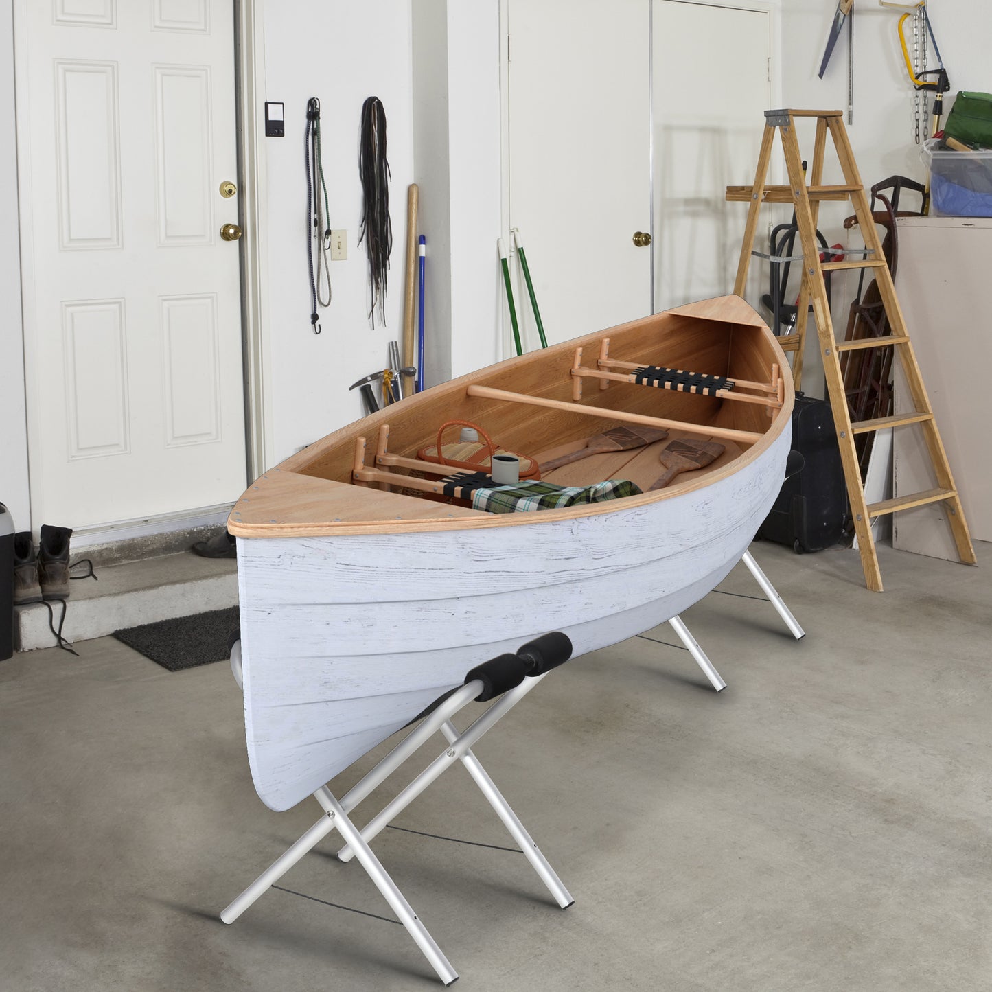 Soozier 2 Pieces Universal Kayak Storage Stand & Rack for Cleaning, Storing, & Maintenance with Aluminum Frame & Folding Design