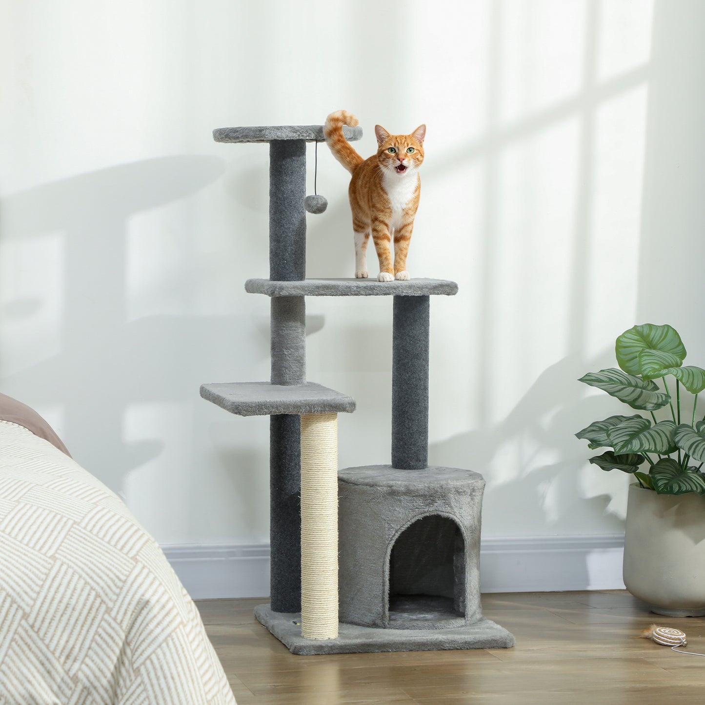 Cat Tree Cat Tower Multi-Level with Sisal Scratching Post for Kittens and Adults Grey Large 41"H