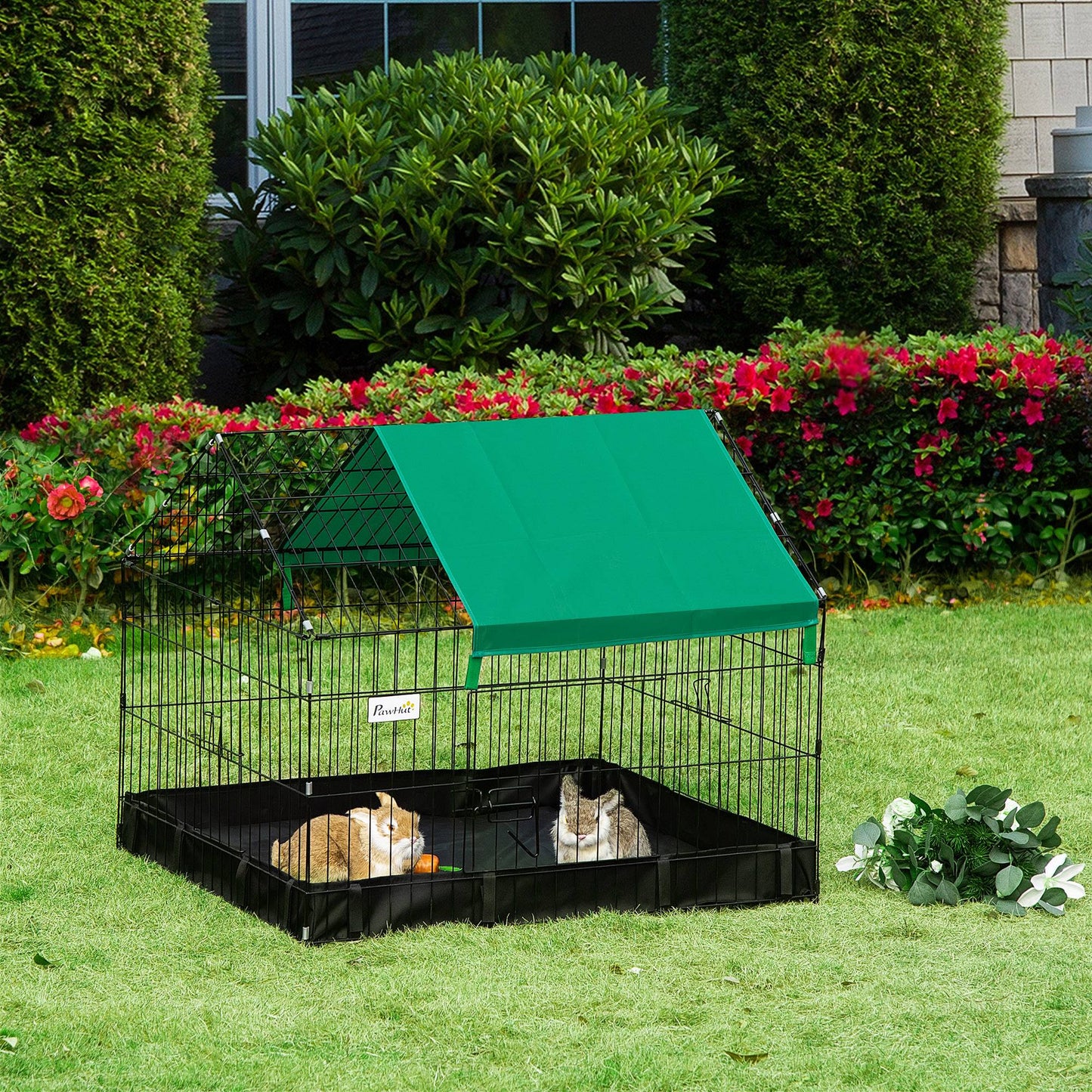 Metal Outdoor Small Animal Cage for Rabbits and Cats, Black