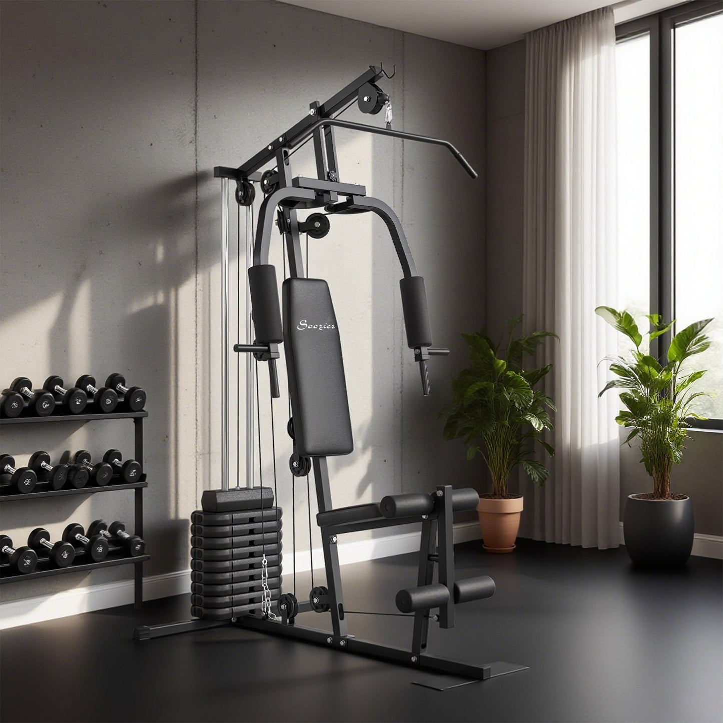 Soozier Home Gym Equipment, Multifunction Workout Machine with 99lbs Weight Stack for Back, Chest, Arm, Legs, and Full Body Workout