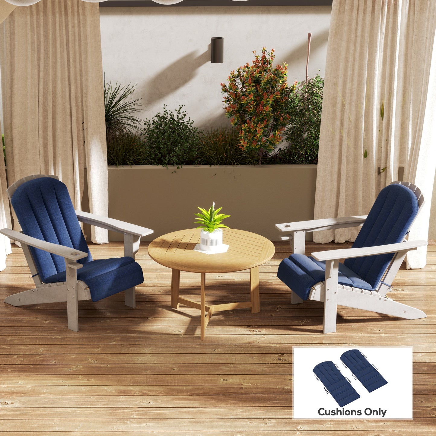 Set of 2 Patio Chair Cushions, High Back Adirondack Chair Cushion with Ties, High-Density Foam, Navy Blue