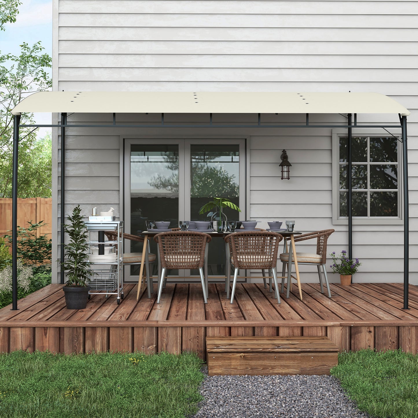 10' x 13' Backyard Pergola with UV30+ Protection Canopy and Steel Frame for Porch, Patio, Deck, Cream White