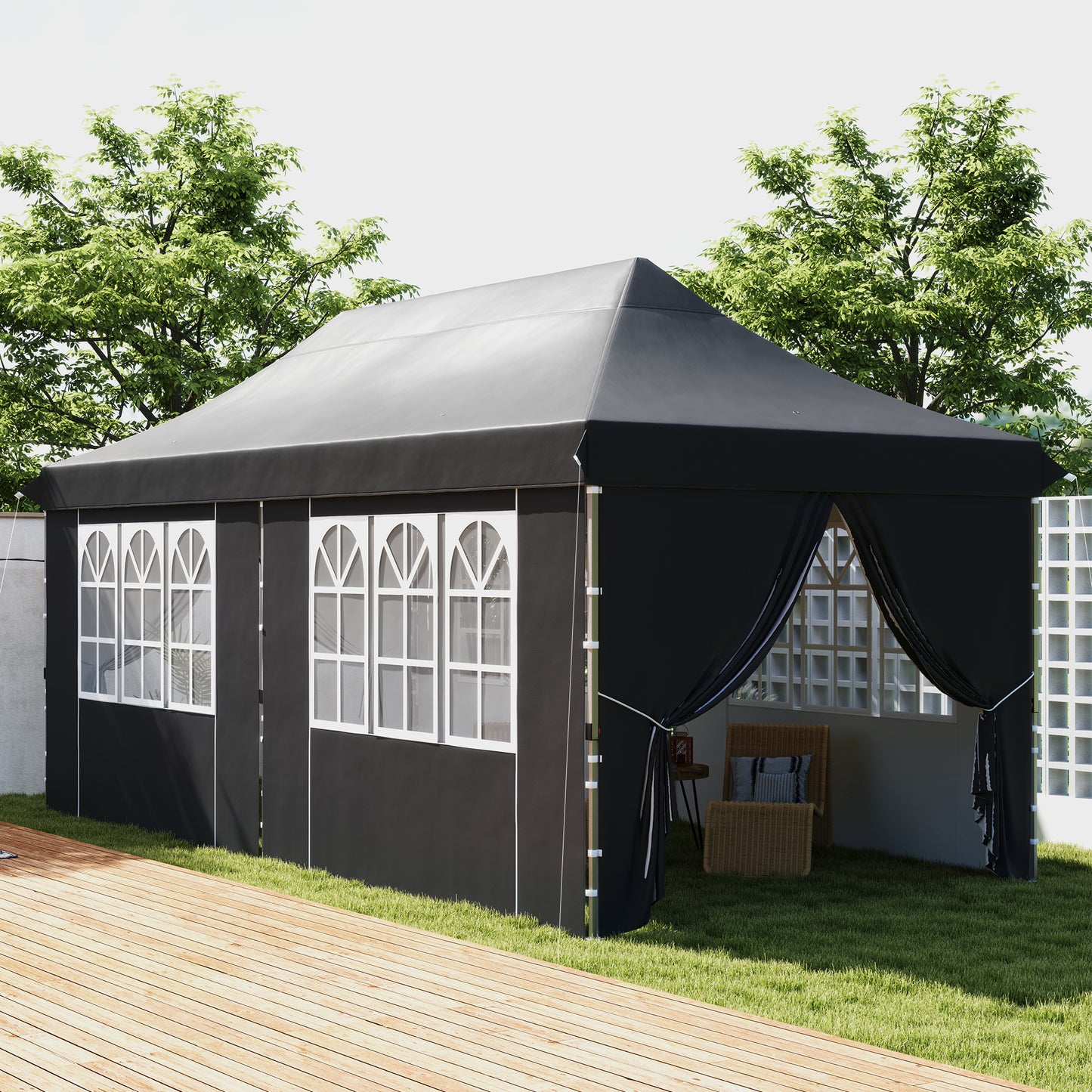 20x10 Pop Up Canopy with 6 Removable Sidewall, Carry Bag and 6 Sand Bags, Height Adjustable Instant Sun Shelter, Grey