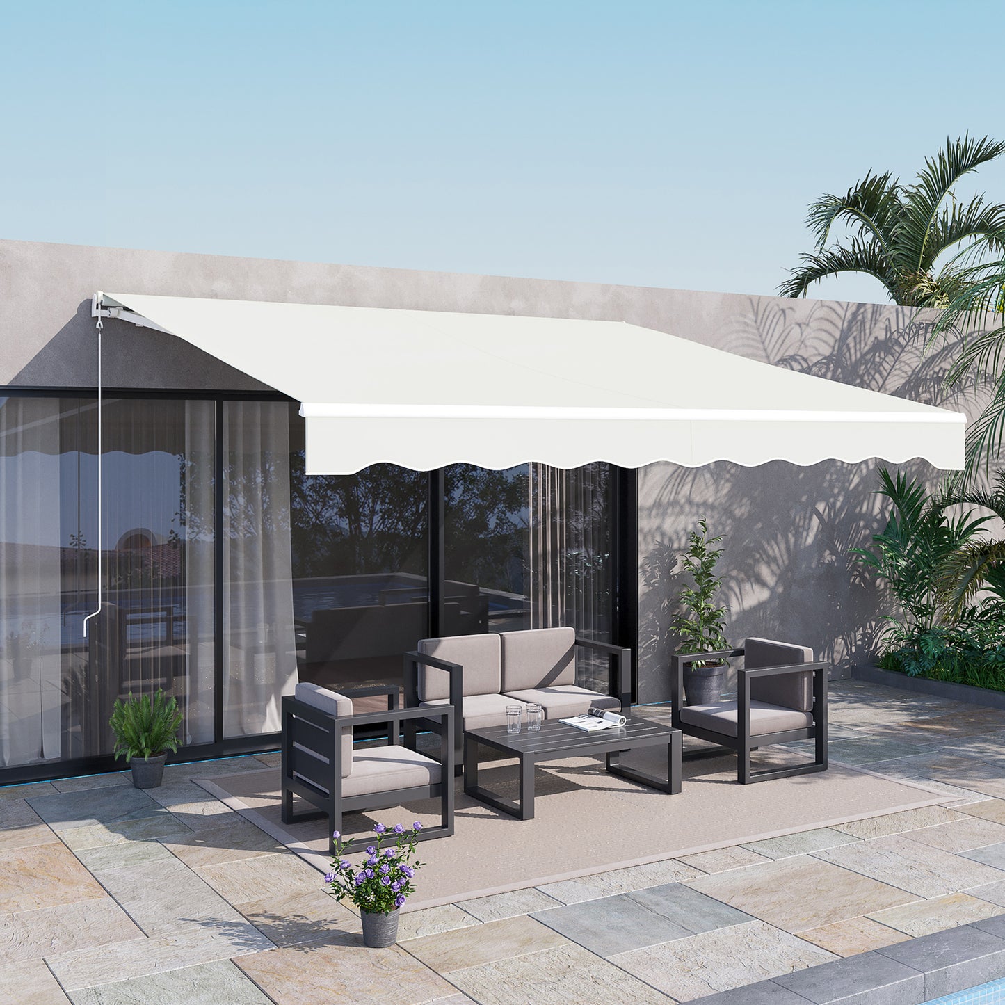 12'x10' Electric Retractable Awning, UV Protection Sun Shade Shelter w/ Remote Controller for Deck Balcony Yard, Cream