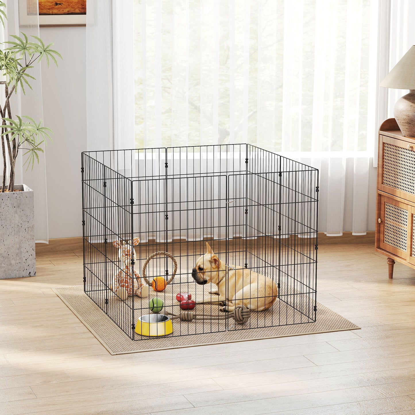 Foldable Metal Exercise Dog Playpen, Expandable Pet Fence for Small & Medium Dogs, 20" x 32", 8 Panels, Black