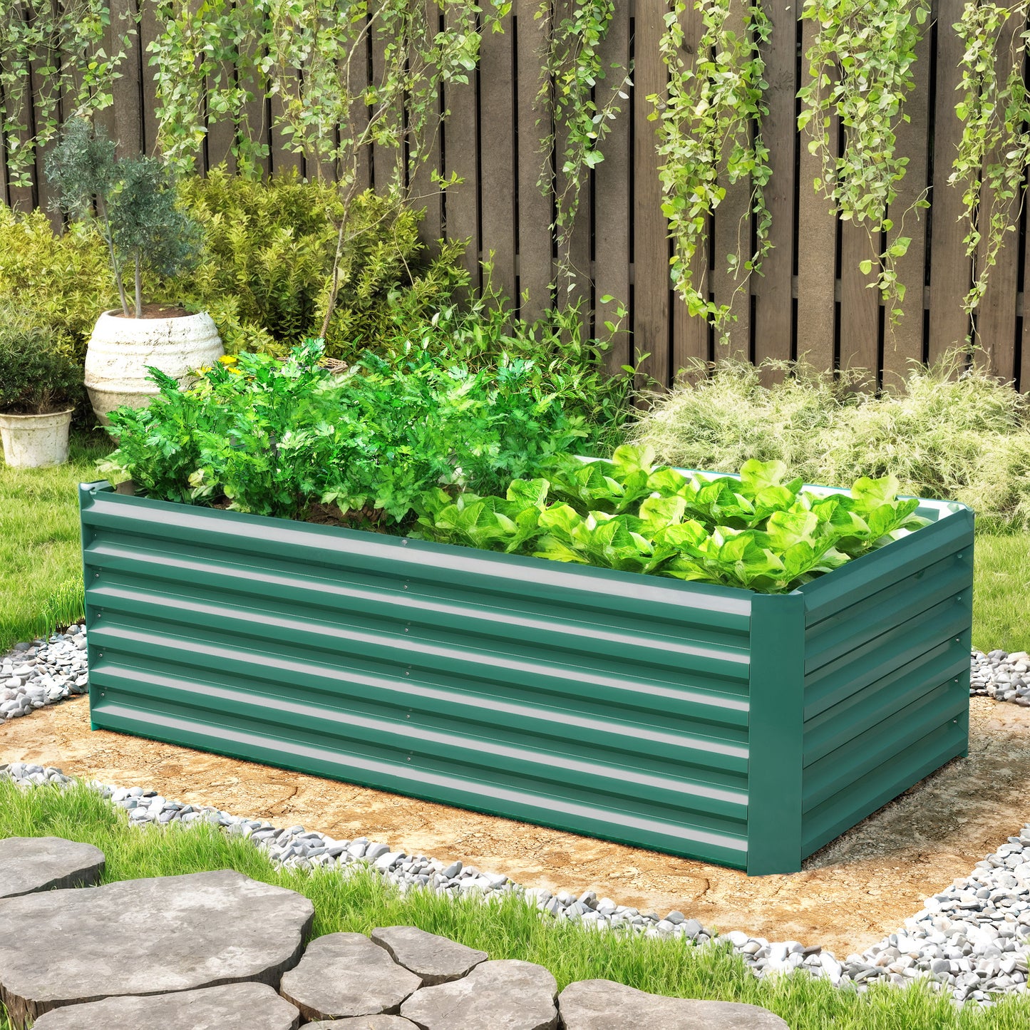6' x 3' x 2' Raised Garden Bed, Galvanized Planter Box for Growing Flowers, Herbs and Vegetables, Dark Green