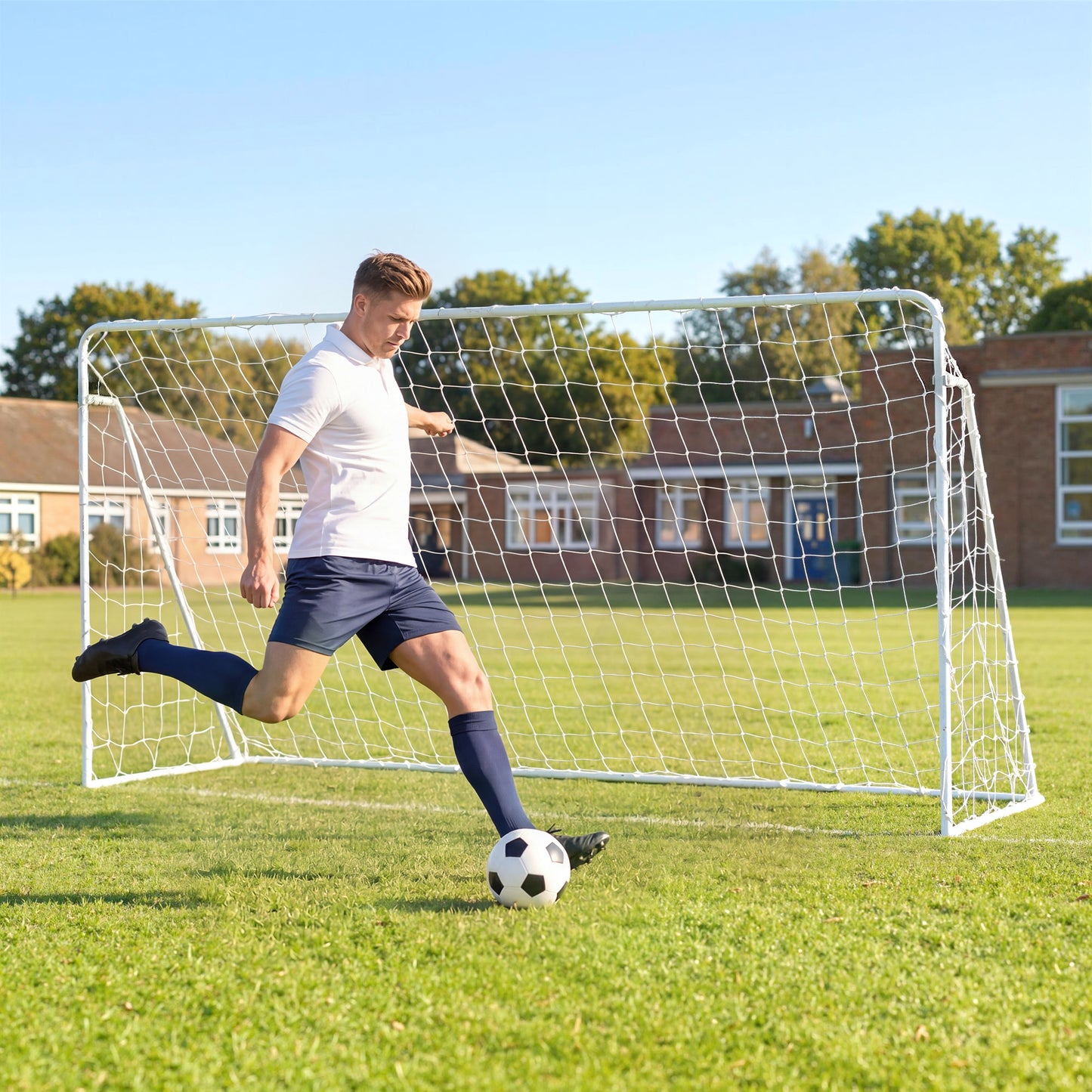 Soozier Soccer Goal, 8 x 5ft Portable Practice Soccer Net with Nylon Mesh, Steel Frame, for Indoor and Outdoor Use