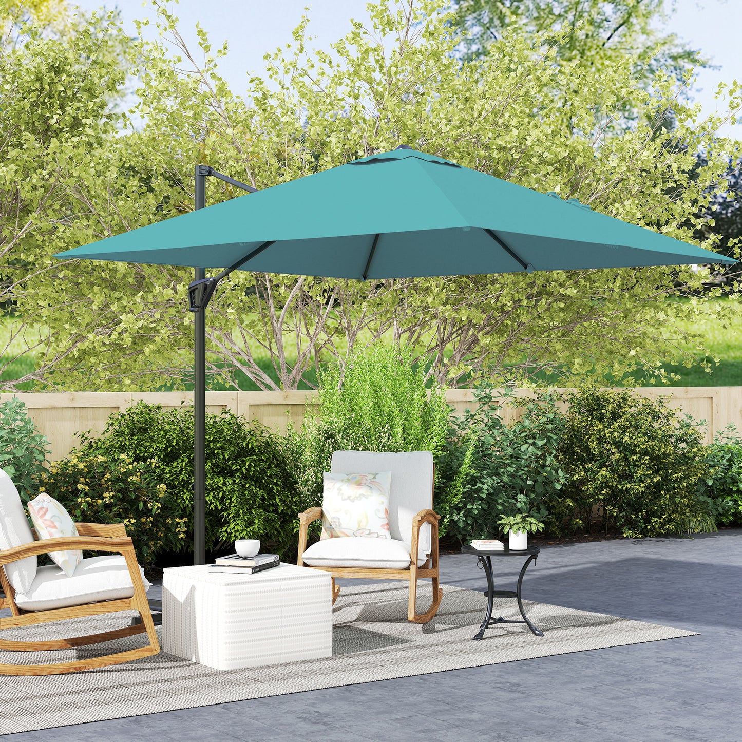 8'x8' Square Patio Hanging Offset Umbrella, Outdoor Cantilever Parasol w/ Cross Base, Blue