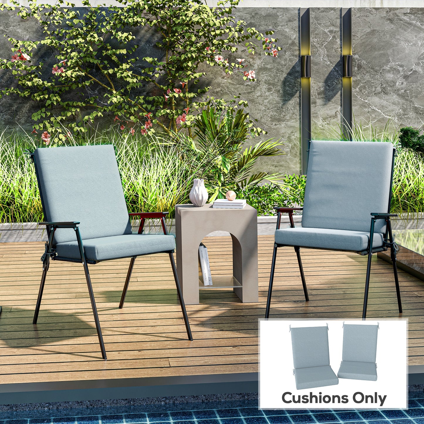 Outdoor Cushions Set of 2 for Dining Chairs, Seat Cushions with Back, Fade-Resistant Yarn-Dyed Polyester, Light Grey