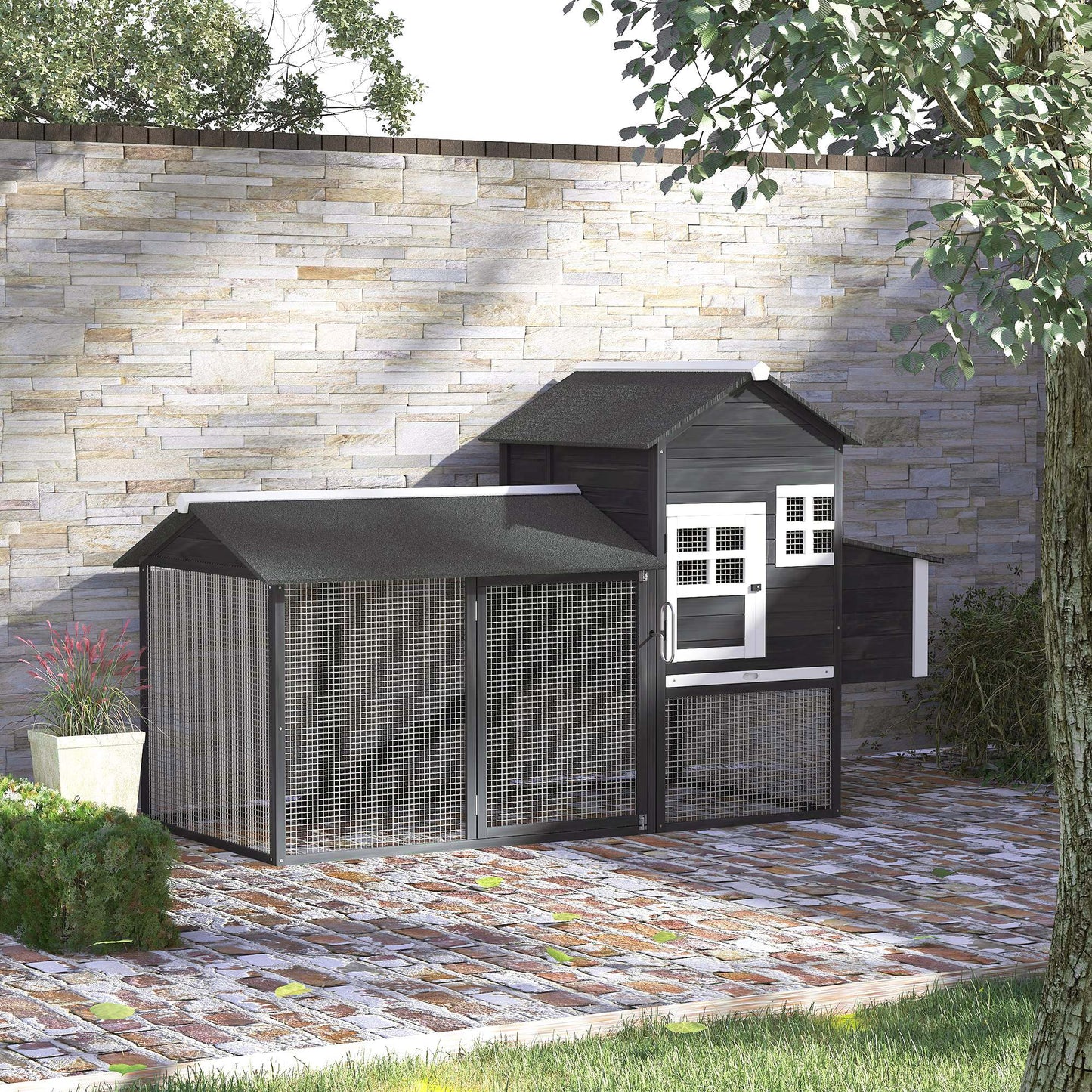 84" Chicken Coop Wooden Hen House Rabbit Hutch Poultry Cage Pen Outdoor Backyard with Nesting Box and Run, Grey