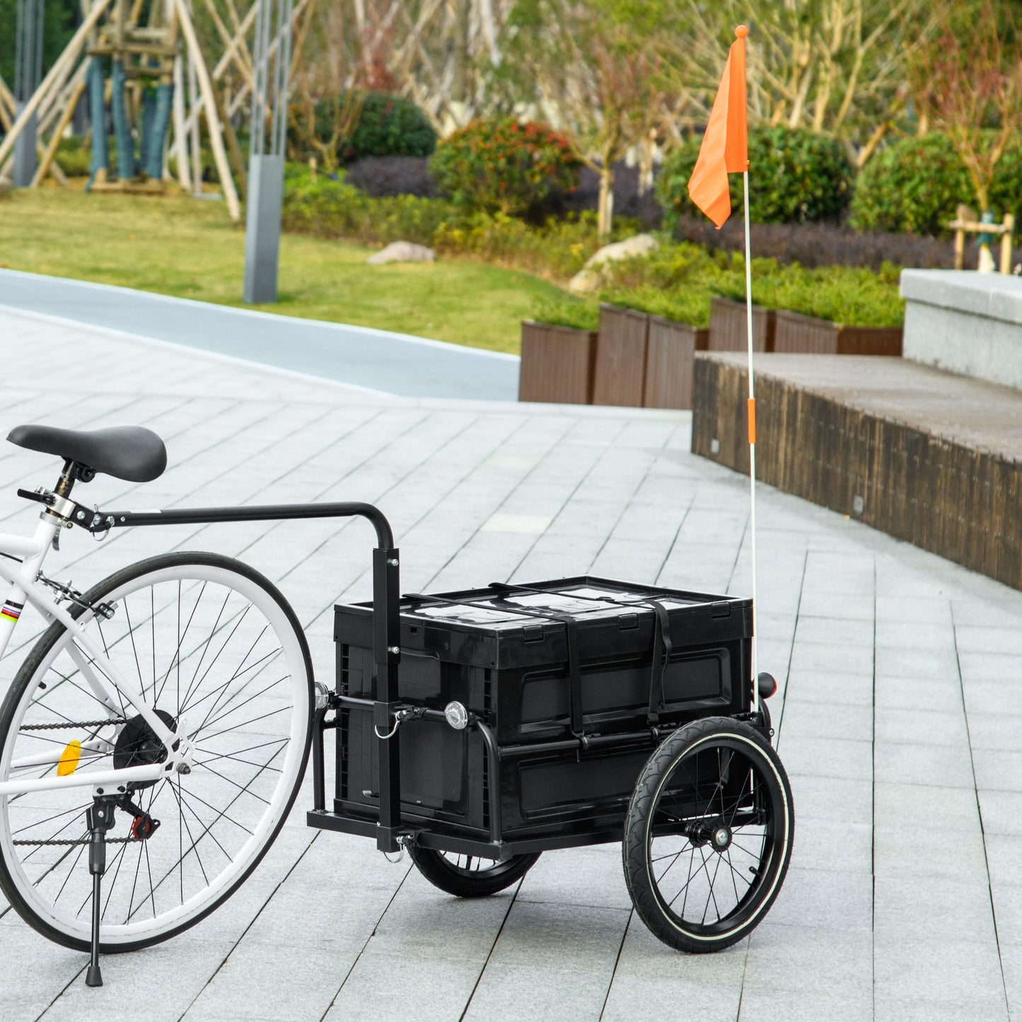 Aosom Steel Trailer for Bike, Bicycle Cargo Trailer with Foldable Storage Box and Safe Reflectors, Max Load 88LBS, Black