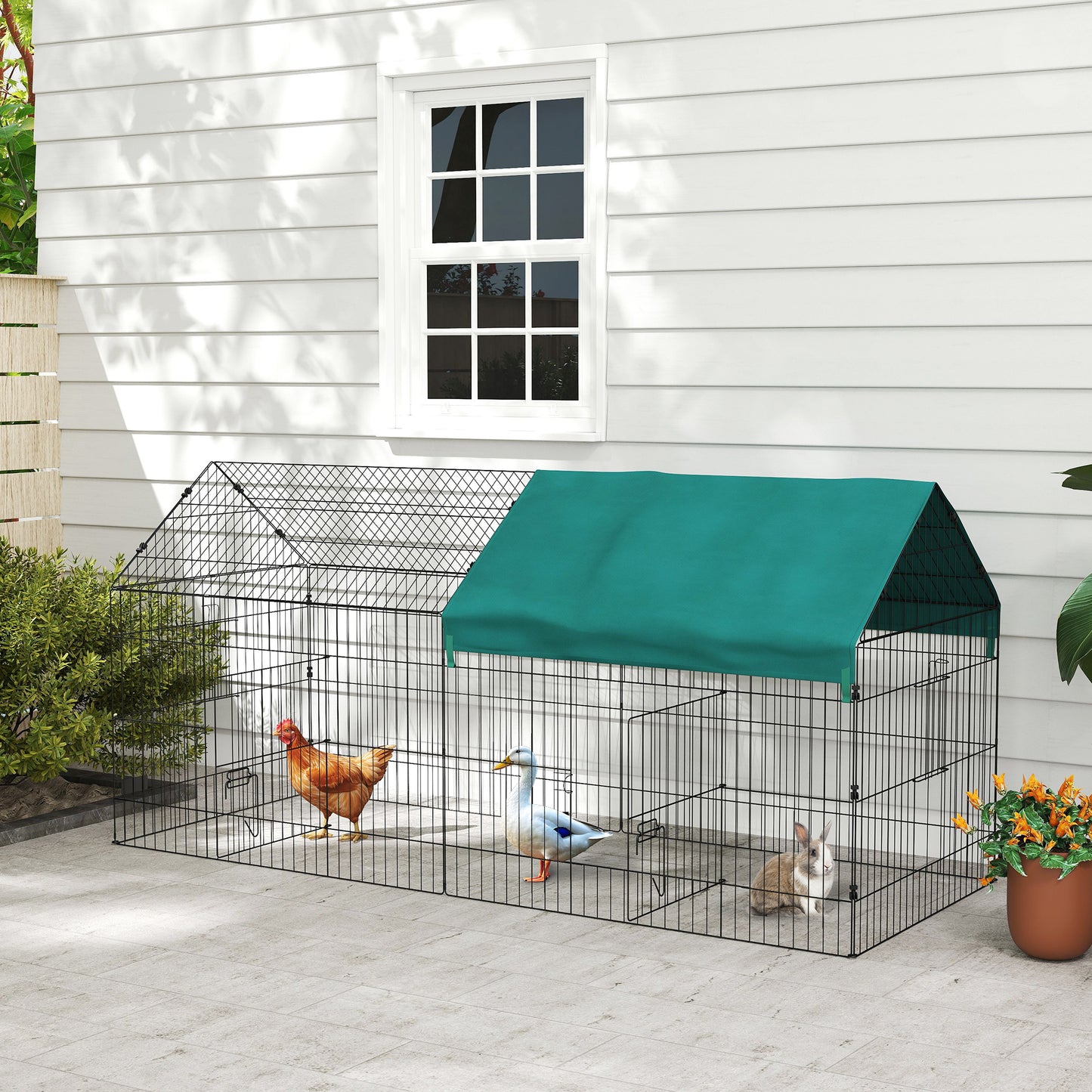 87" Small Animal Cage with Roof, Indoor/Outdoor Use, for Chicken, Rabbits, Chinchillas, Green