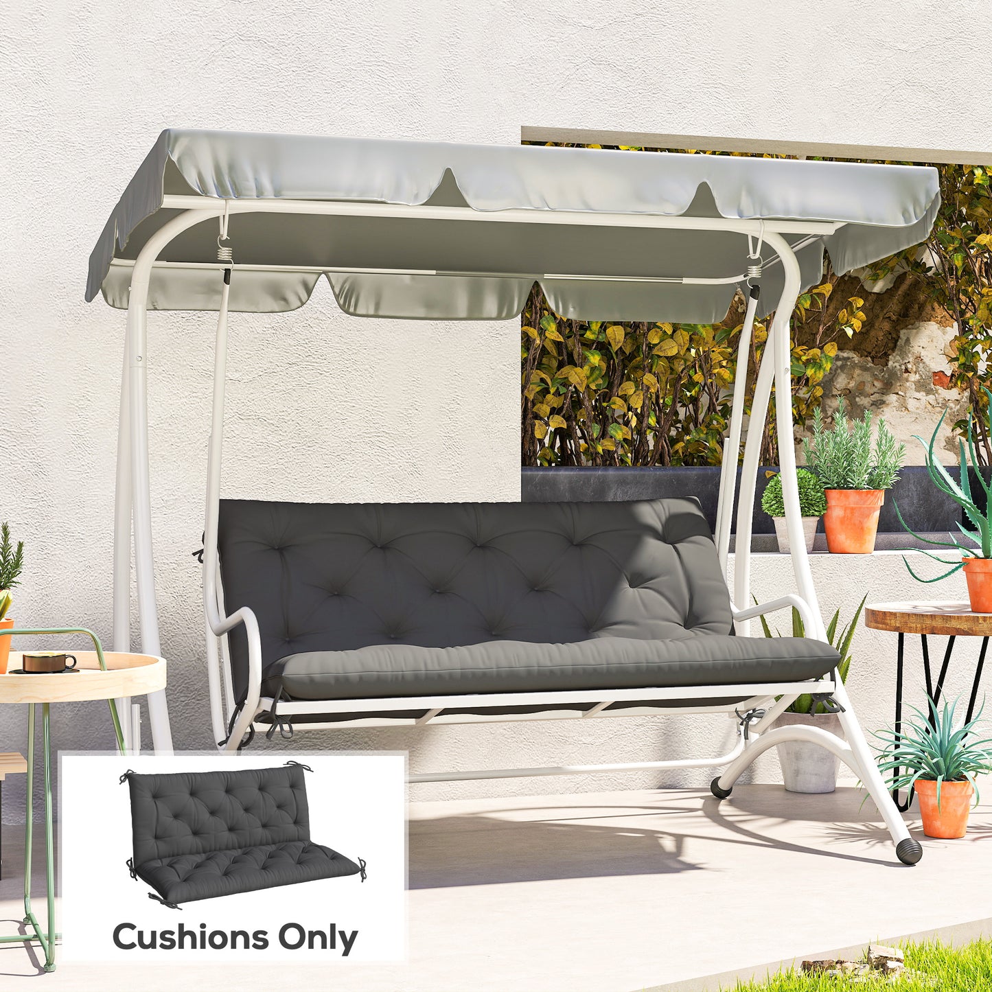 2 Seater Garden Bench Cushion, Soft Thick Outdoor Non-Slip 2 Seater Soft Pad With Backrest for Garden Patio, 47" x 43" x 5", Black