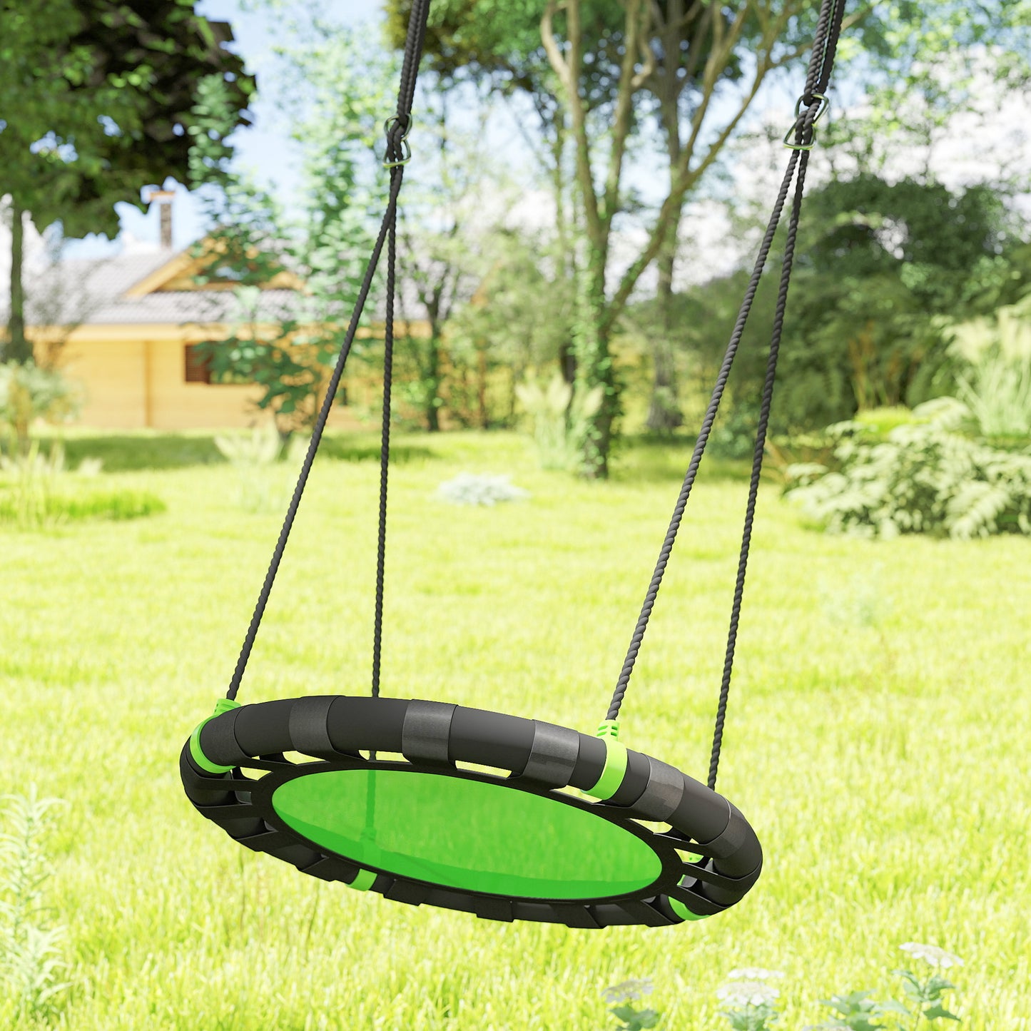 Qaba 24 inch Saucer Tree Swing Set for Kids with Adjustable Hanging Ropes for Outdoor, Backyard, Green