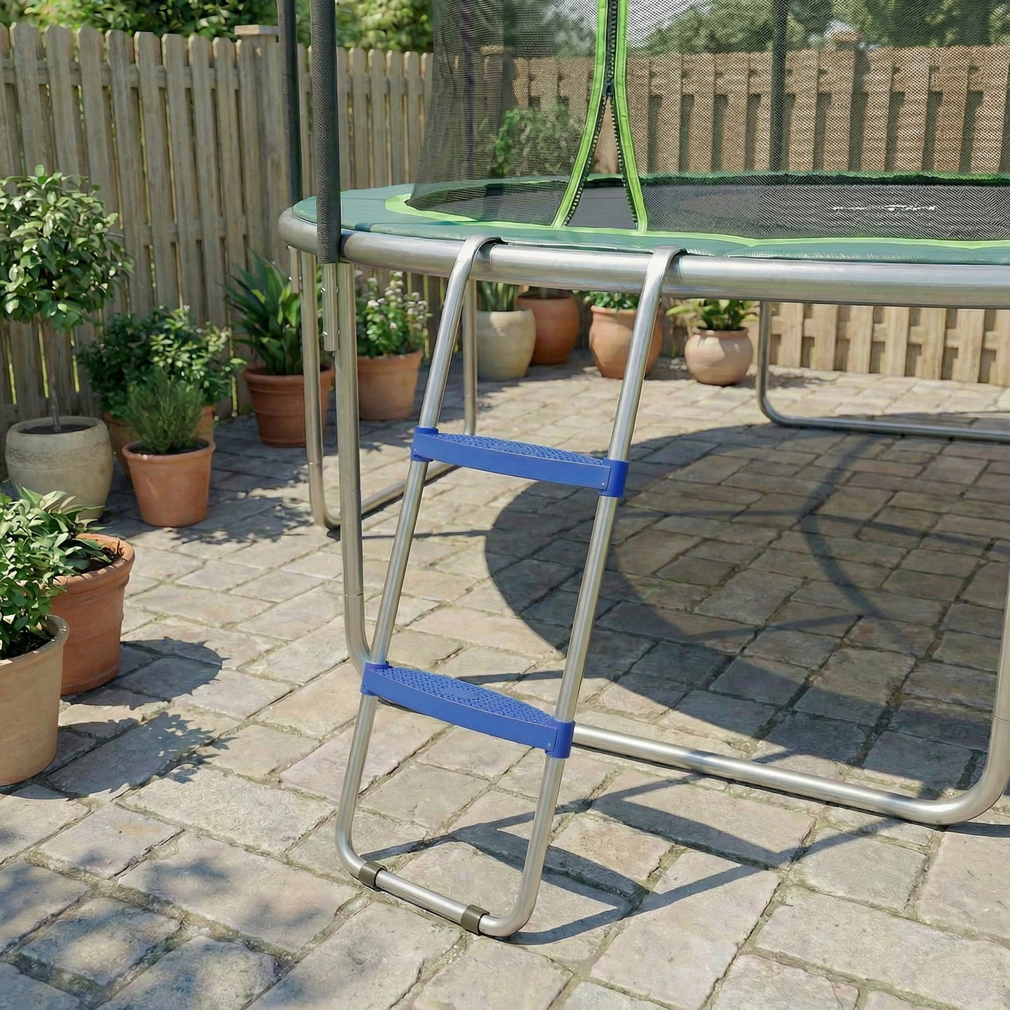 Soozier Trampoline Ladder, 2-Steps with Horizontal Wide Steps, Universal Hook, Galvanized Steel Frame, 330LBS Load Capacity
