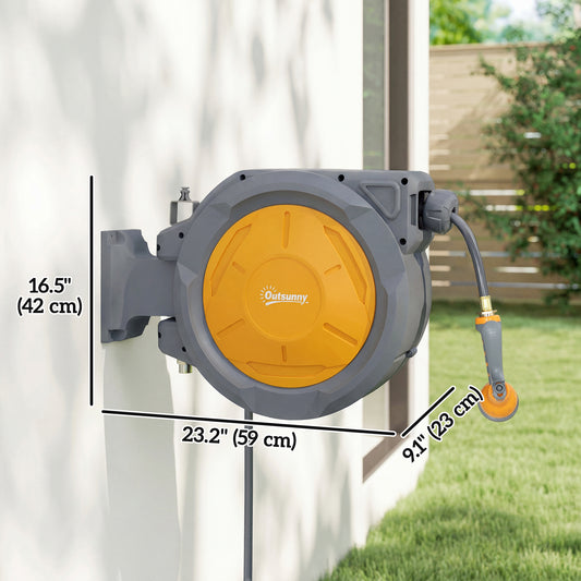 1/2 in x 100ft Wall Mounted Garden Hose Reel, Retractable Water Hose Reel with Auto Rewind, Any Length Lock, Orange
