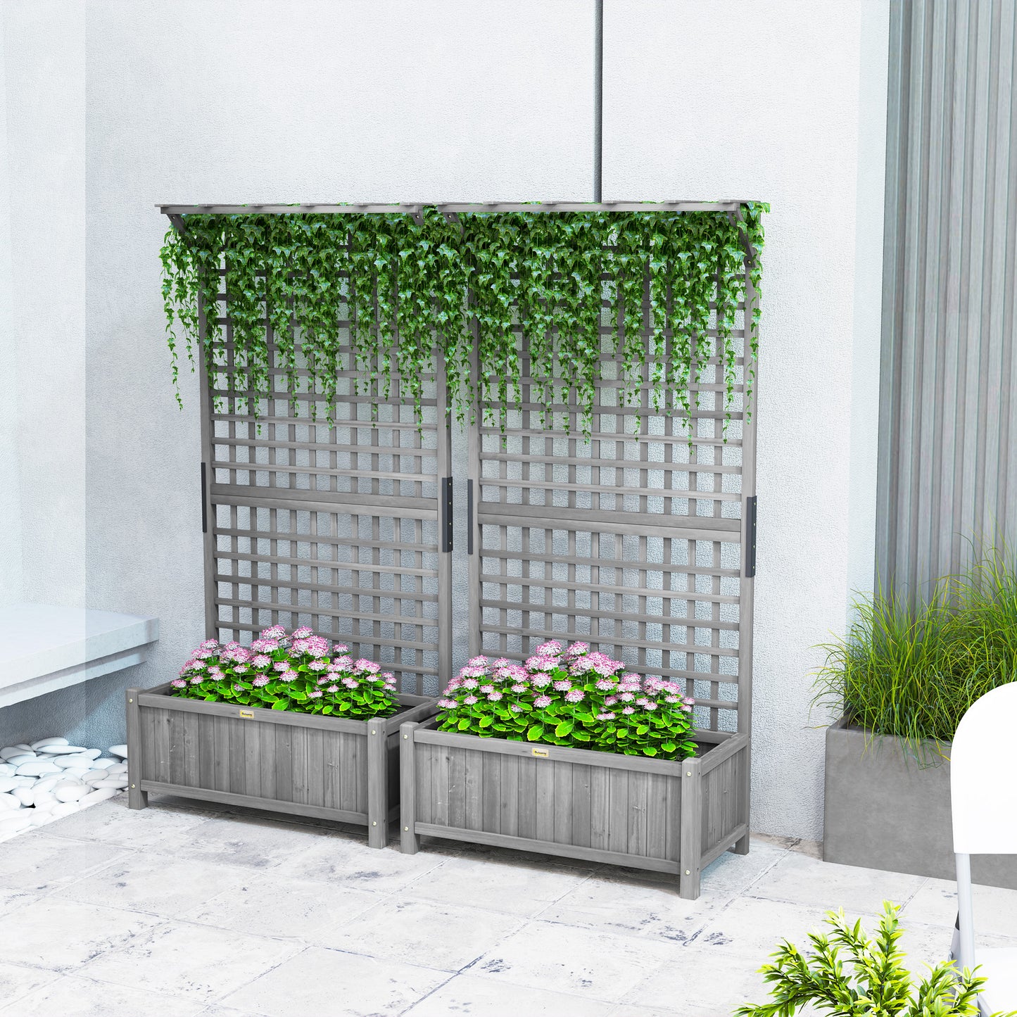 Wood Planter with Trellis for Vine Climbing, Raised Garden Bed, Privacy Screen for Backyard, Patio, Deck, Dark Grey
