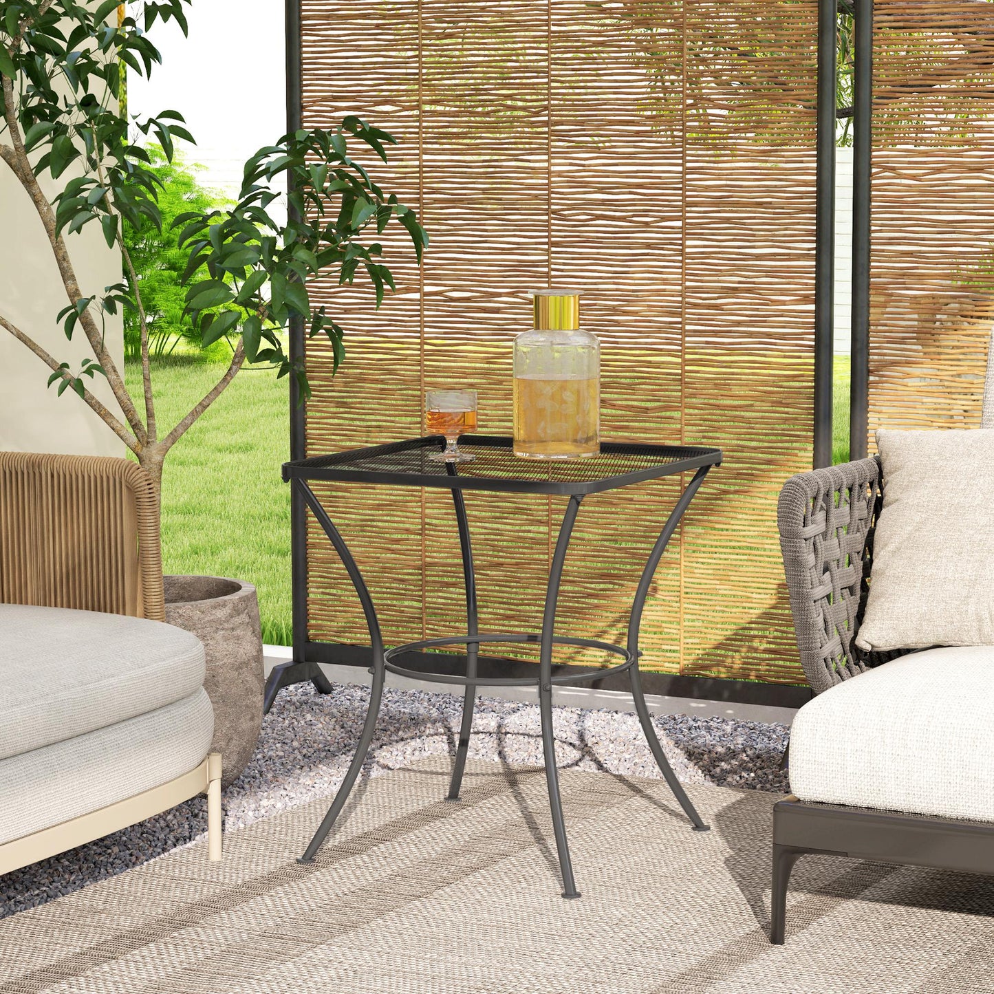 Square Garden Metal Bistro Table Outdoor Patio Coffee Side Desk 23.6" x 23.6" x 27.6" Black
