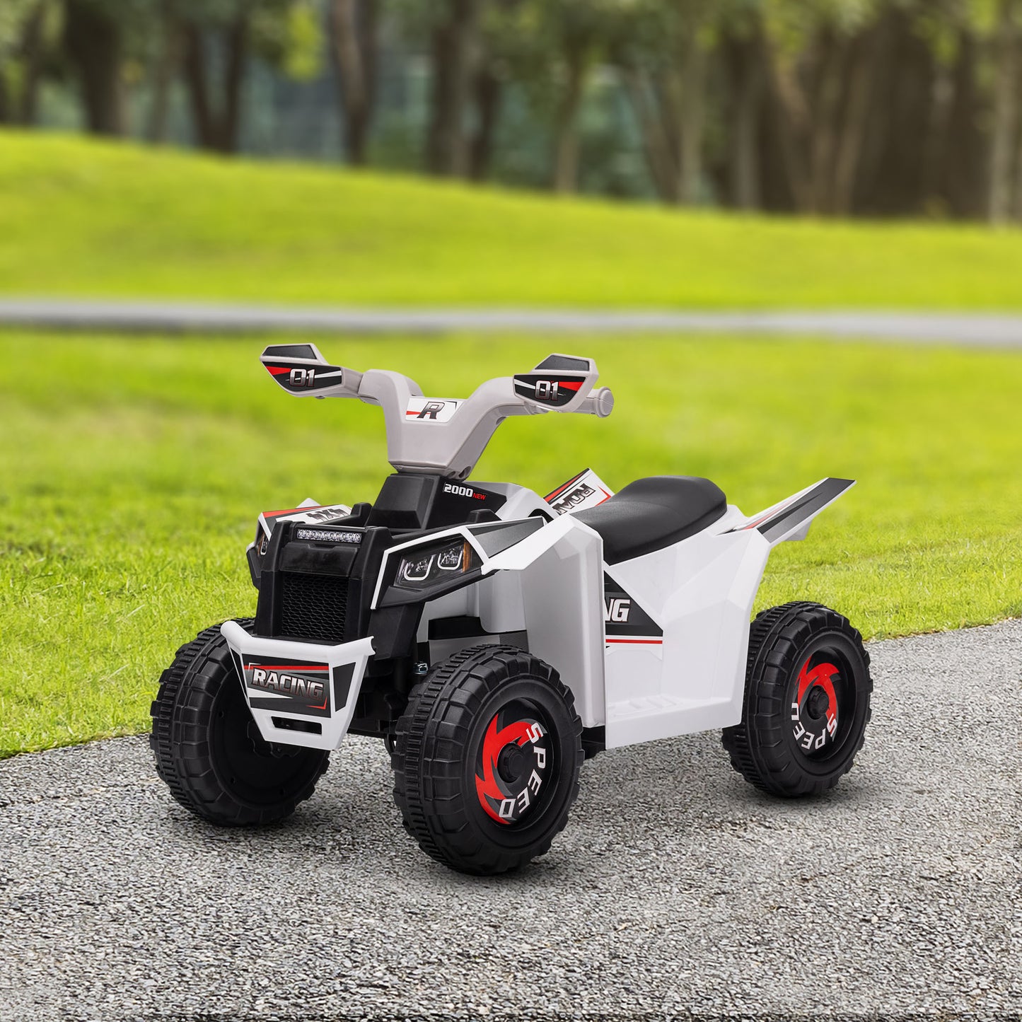 Aosom 6V Quad Kids Electric Car with Wear-resistant Wheels, for Boys and Girls Aged 18-36 Months, White