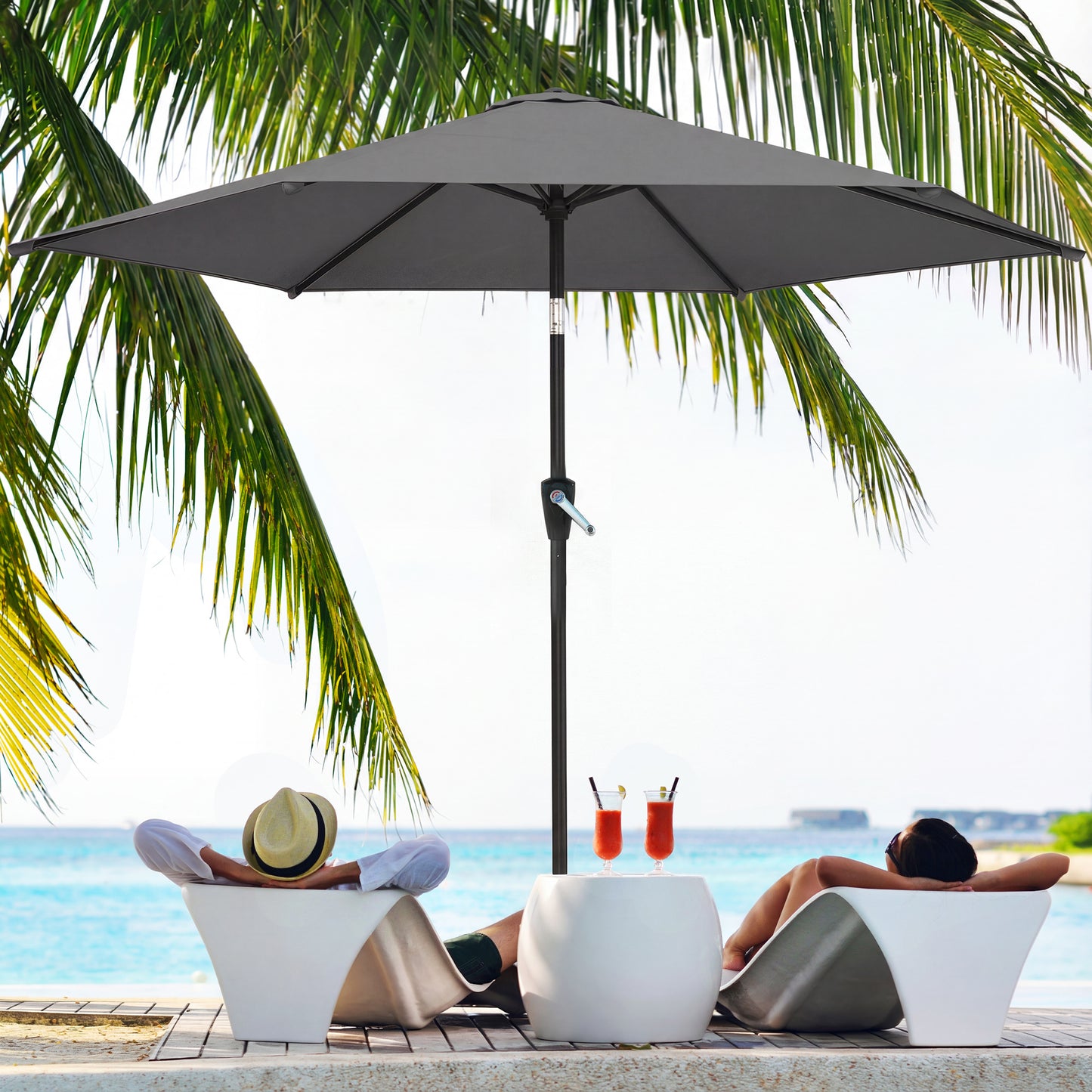 9FT Patio Umbrella, Outdoor Table Patio Umbrellith Tilt, Crank, 6 Ribs, UV Protection for Garden, Lawn, Deck, Backyard