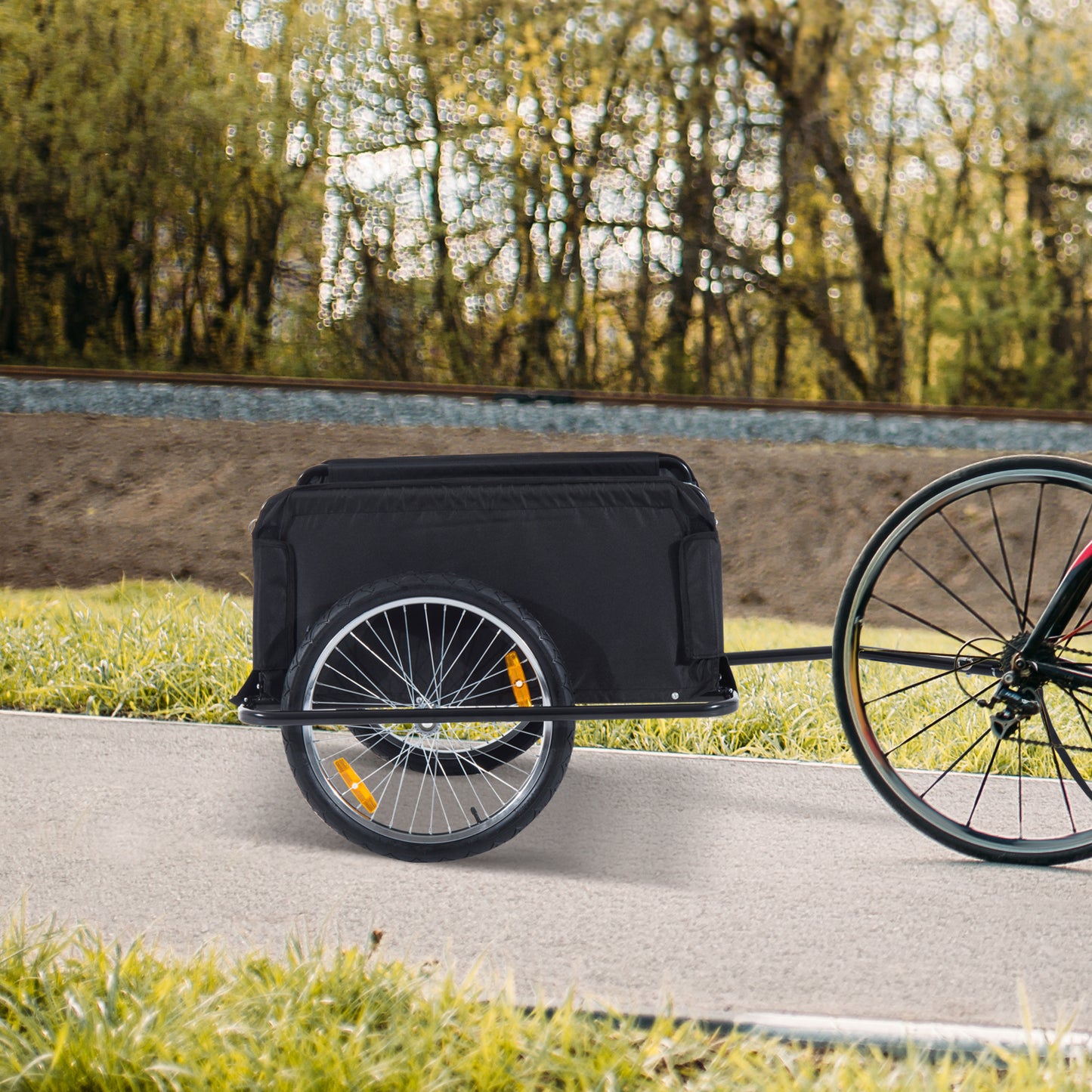 Aosom Bicycle Trailer Bike Cargo Trailer Garden Utility Cart Tool Carrier with Removable Cover, Red