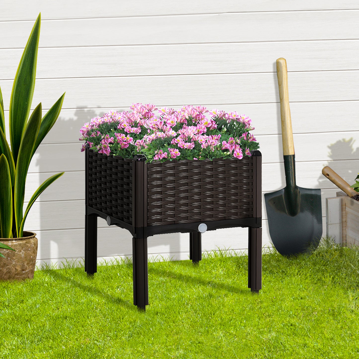 1 Piece Raised Garden Bed PP Raised Flower Bed Vegetable Herb Grow Box Stand Brown