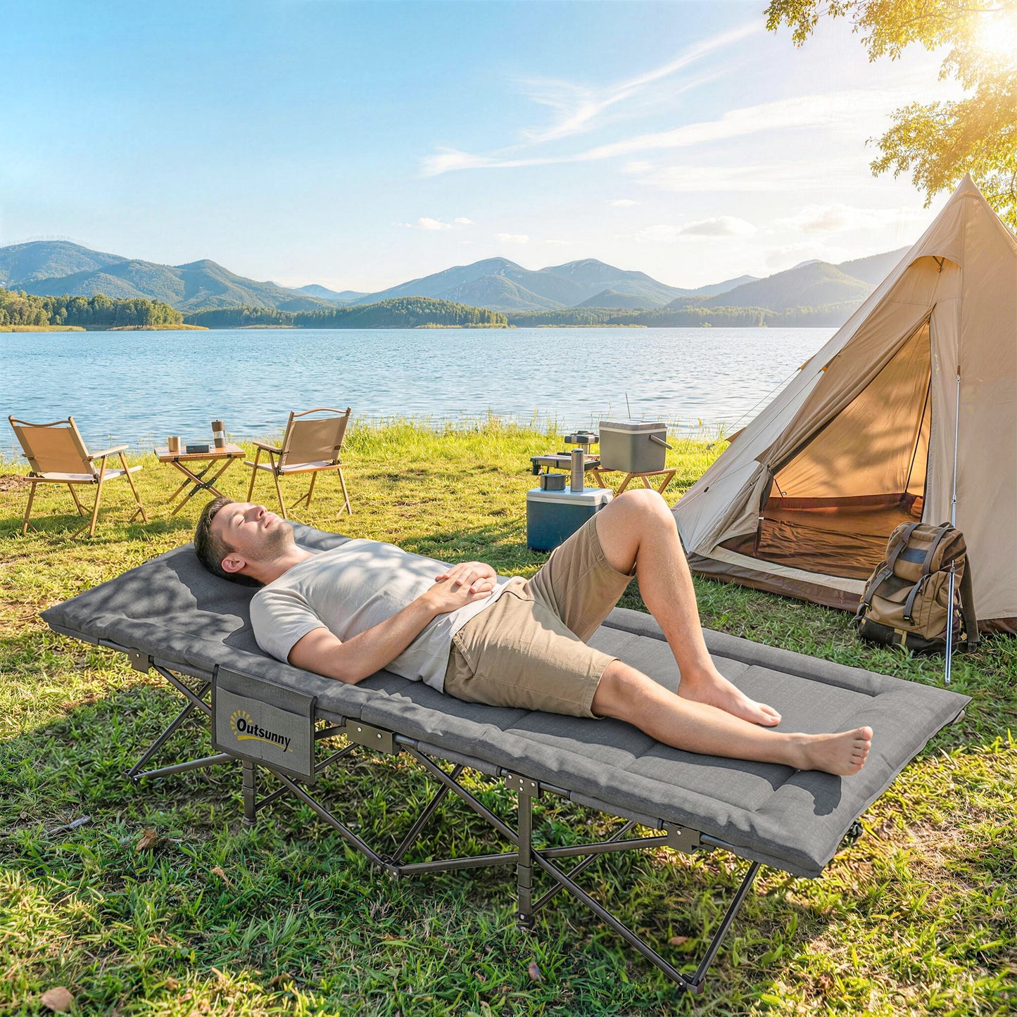 Camping Cot for Adults with Padded Cushion, 31.5" Wide Folding Bed with Carry Bag and Non-Slip Feet, Grey
