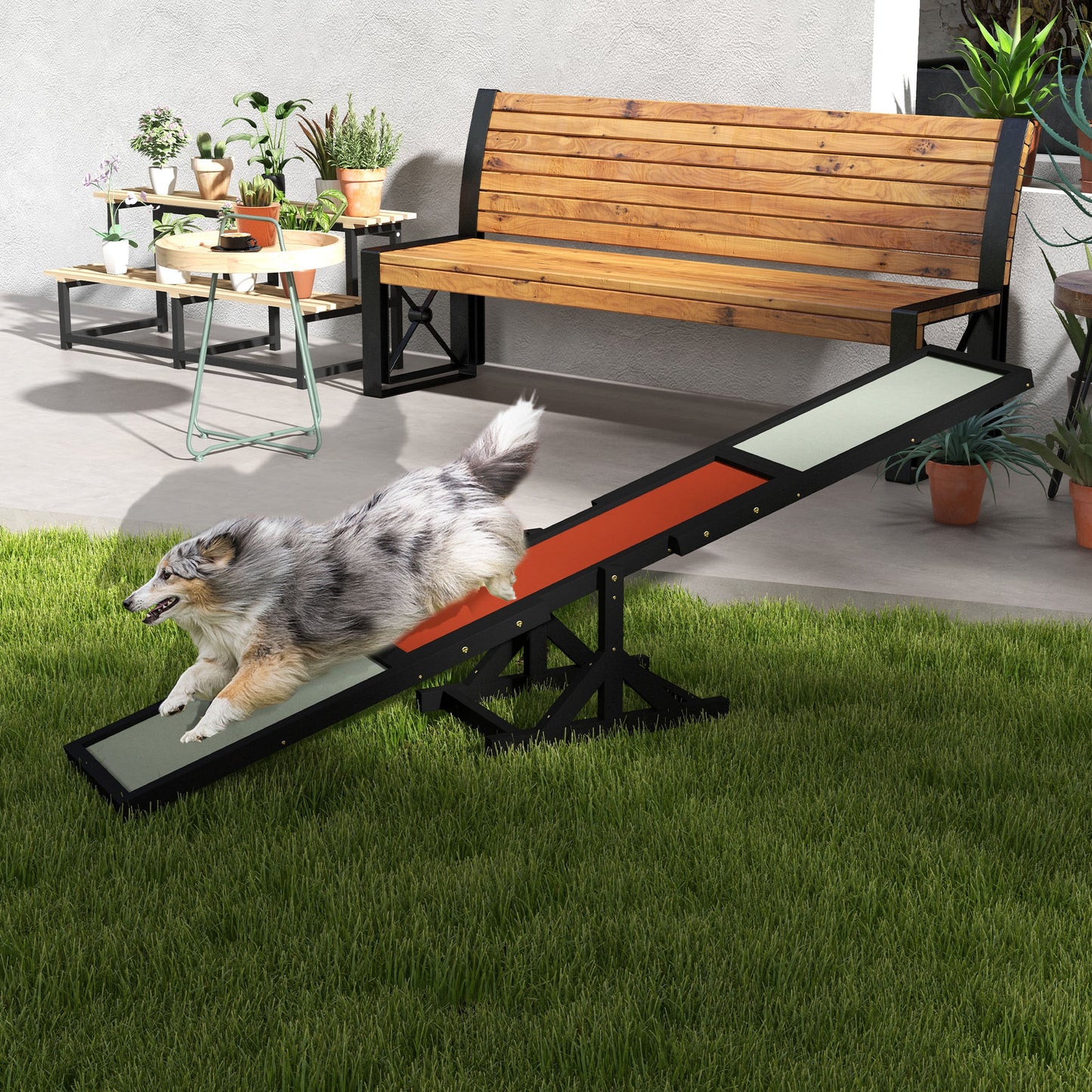 Wood Pet Seesaw, Dog Agility Training Equipment for Obedience Training, Weather Resistant, Black