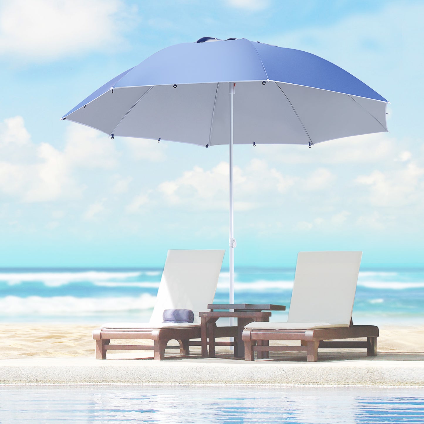 7.5FT 2-in-1 Beach Umbrella with Carry Bag, Umbrella Shelter with Silver Coated UPF50+ UV Protection and Adjustable Height for Camping, Fishing, Backyard, Blue