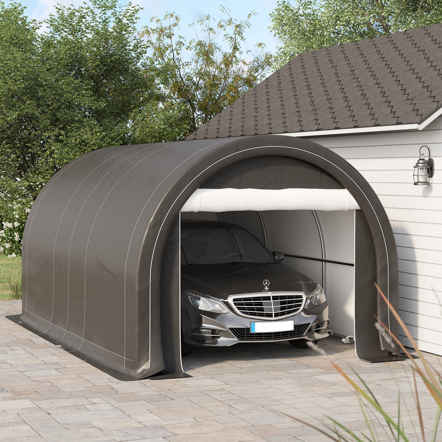10' x 16' Heavy Duty Portable Carport Tent with Zippered Door, PE Cover for Car, Boat, Motorcycle, Bike, Grey