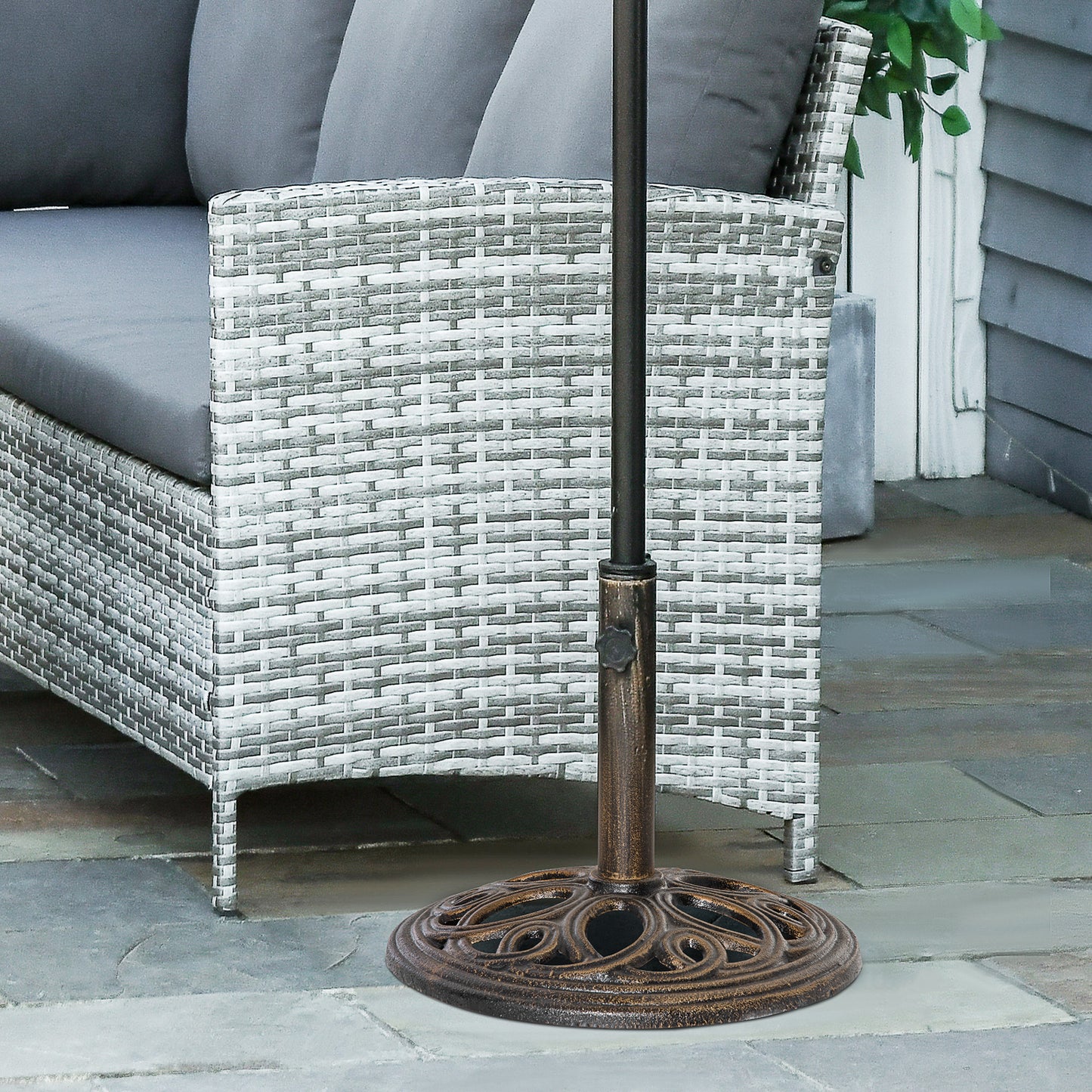 25lbs Cast Iron Round Patio Umbrella Base Stand, Umbrella Holder for Outdoor, Patio, Garden, Deck and Beach, Fit Dia. 1.5", 2" Pole, Bronze