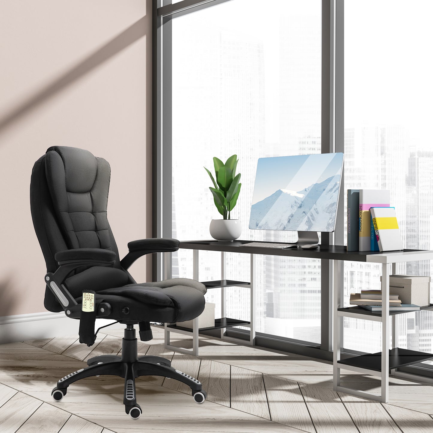 Ergonomic Office Chair Large Leather Massage Executive High Back Reclining Swivel Wheels Black