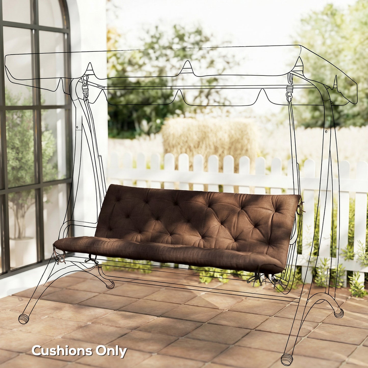 3-Seater Outdoor Bench Swing Chair Replacement Cushions for Patio Garden, Coffee