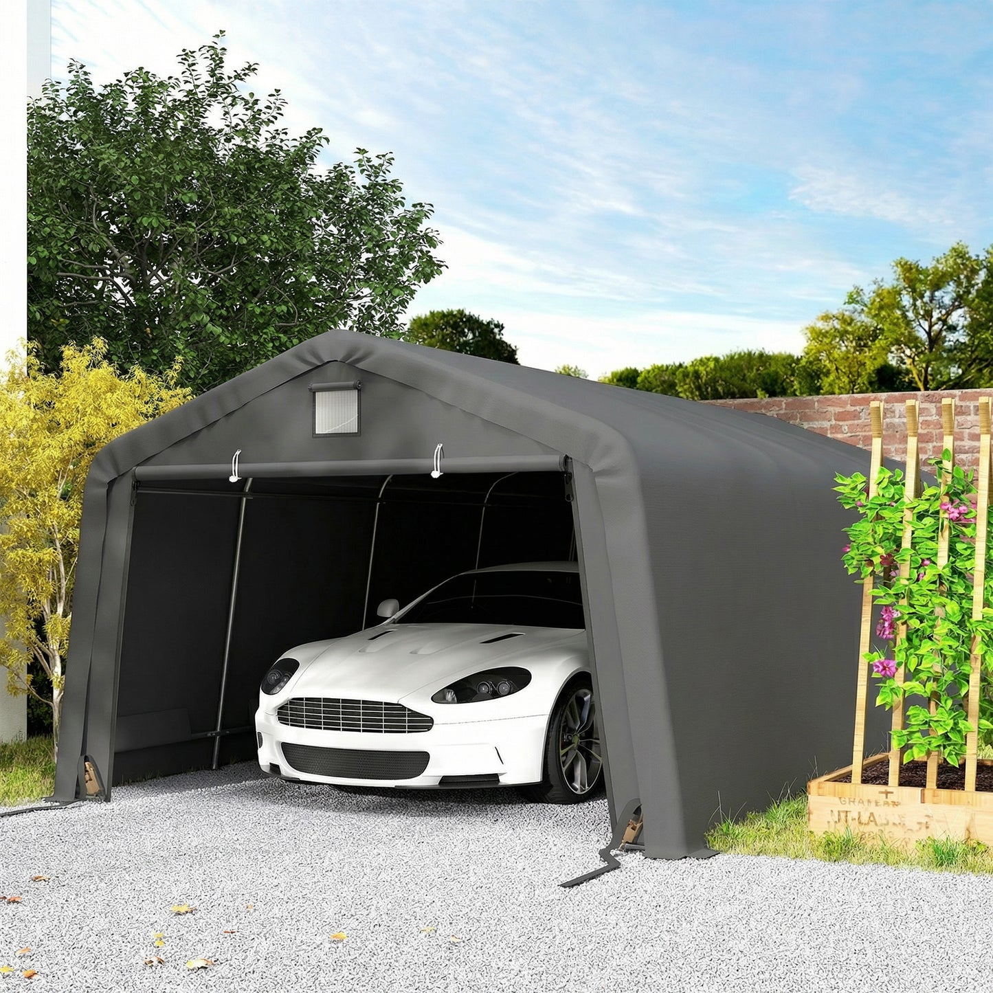 12' x 20' Portable Garage, Heavy Duty Carport Canopy with Ventilation Windows and Large Roll-up Door, Dark Grey