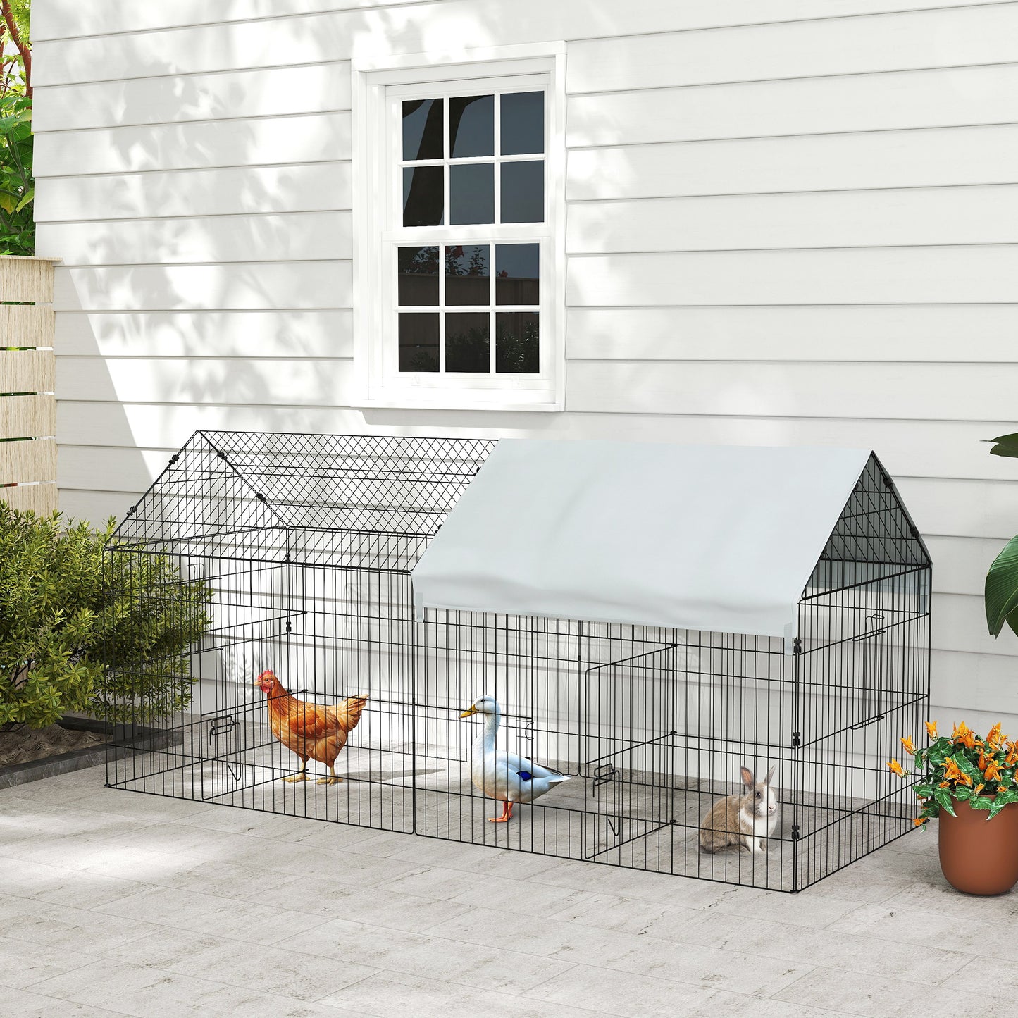 87" Small Animal Cage with Roof, Indoor/Outdoor Use, for Chicken, Rabbits, Chinchillas, Silver