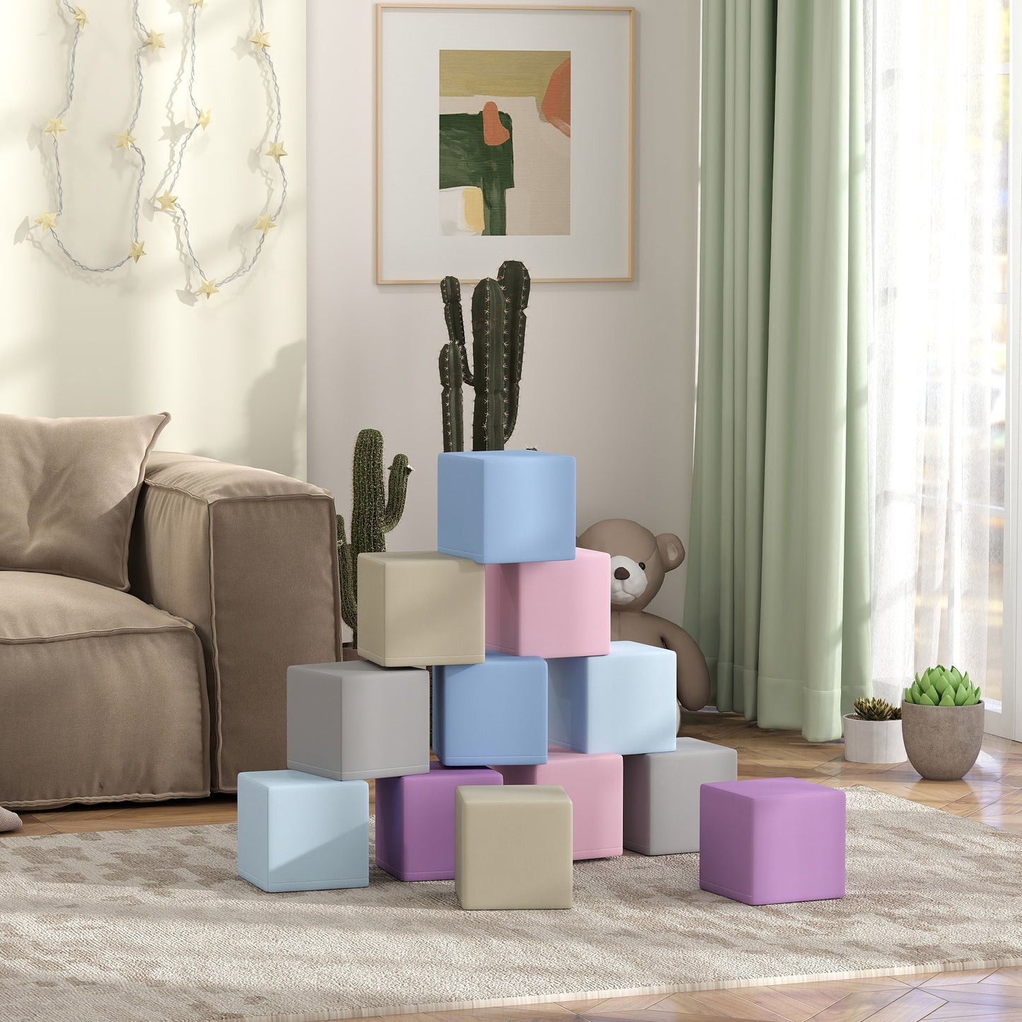 Soozier 12 Piece Soft Play Blocks Soft Foam Toy Building And Stacking Blocks - Multicolours