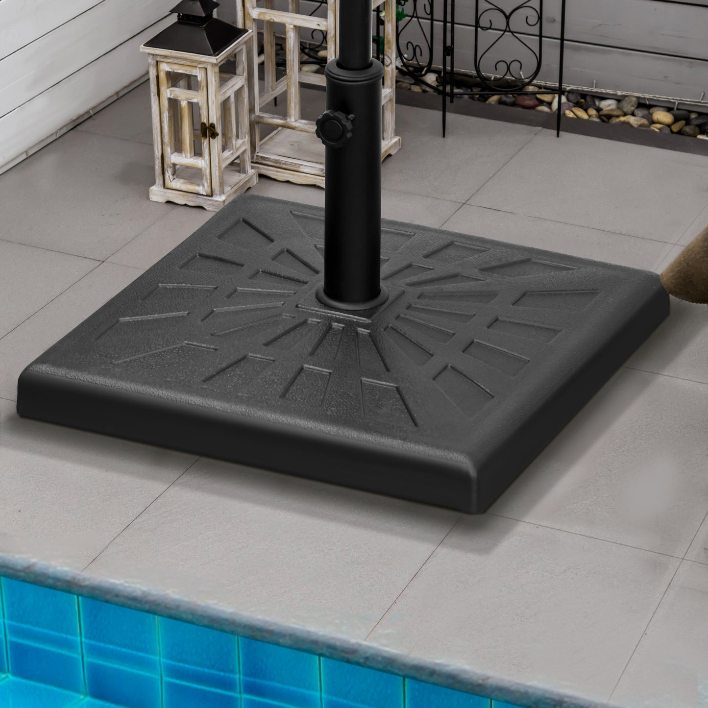 42 lb Heavy Duty Patio Umbrella Stand, 20" Resin Outdoor Umbrella Base, Square Market Umbrella Holder, Black