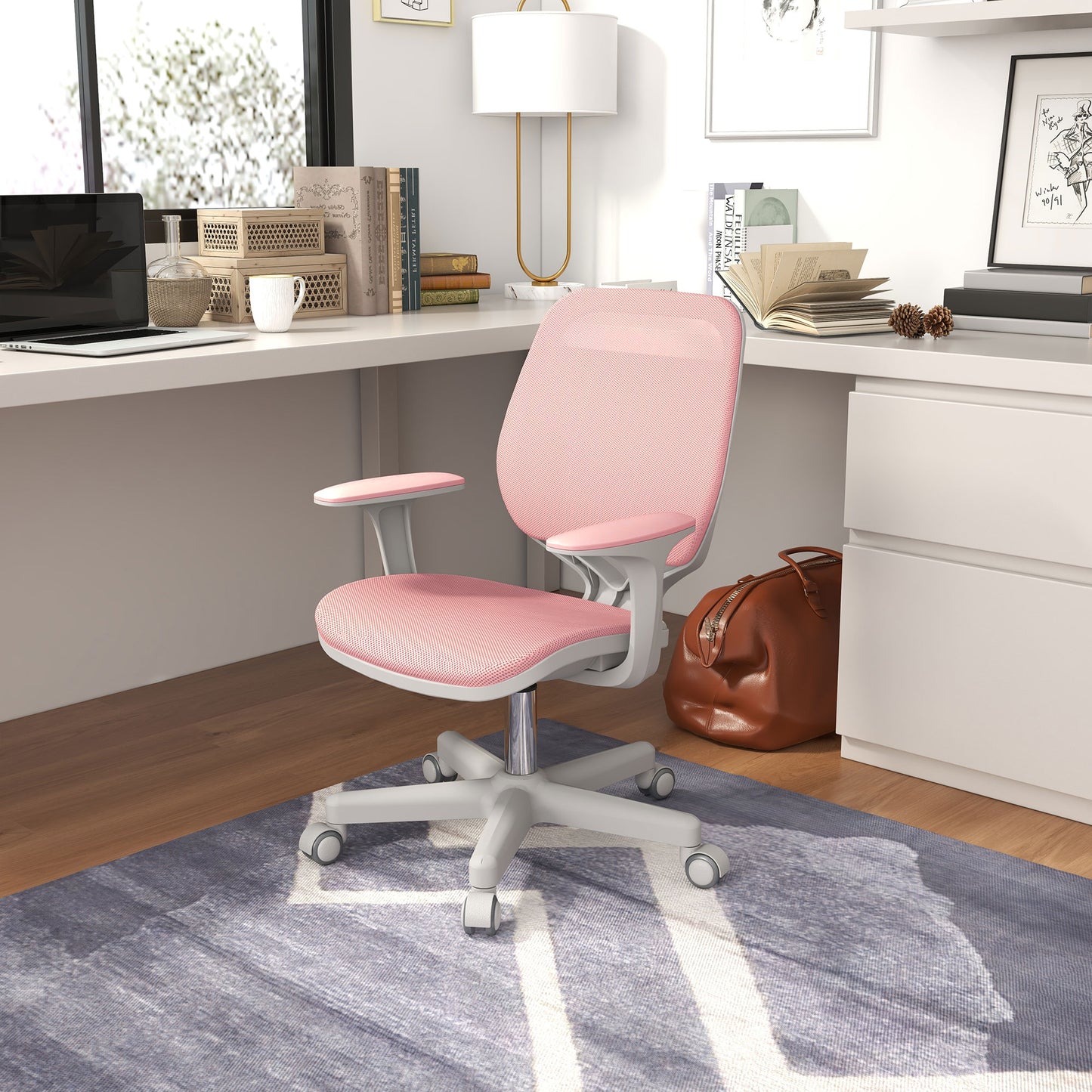 Office Chair, Small Computer Desk Chair with Mesh Back, Swivel Castors, Arm, Pink