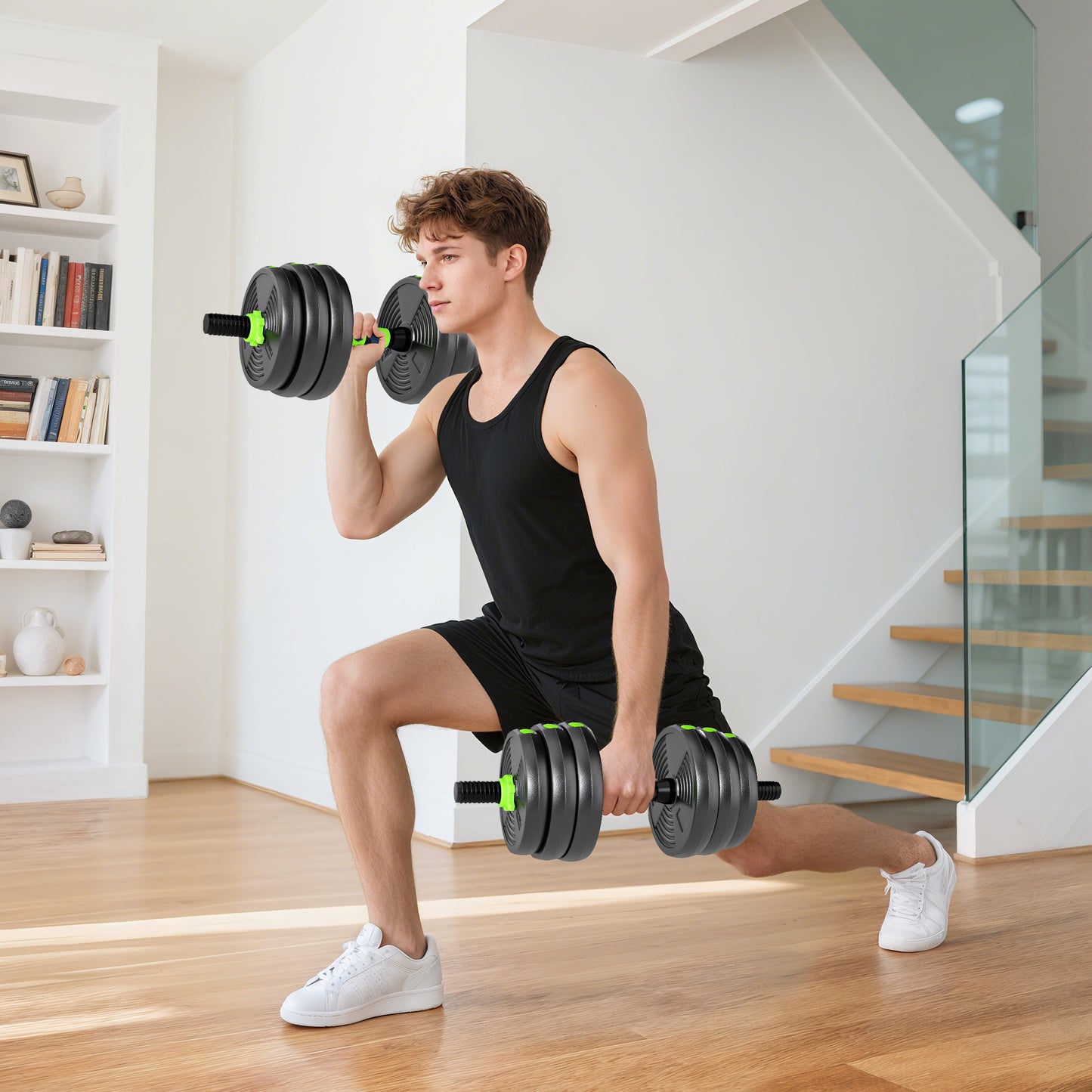 Soozier Adjustable Dumbbell Set, 3 in 1 Weights Dumbbells Set for Home Gym, 44lb Free Weights with Connector and Non-Slip Grip