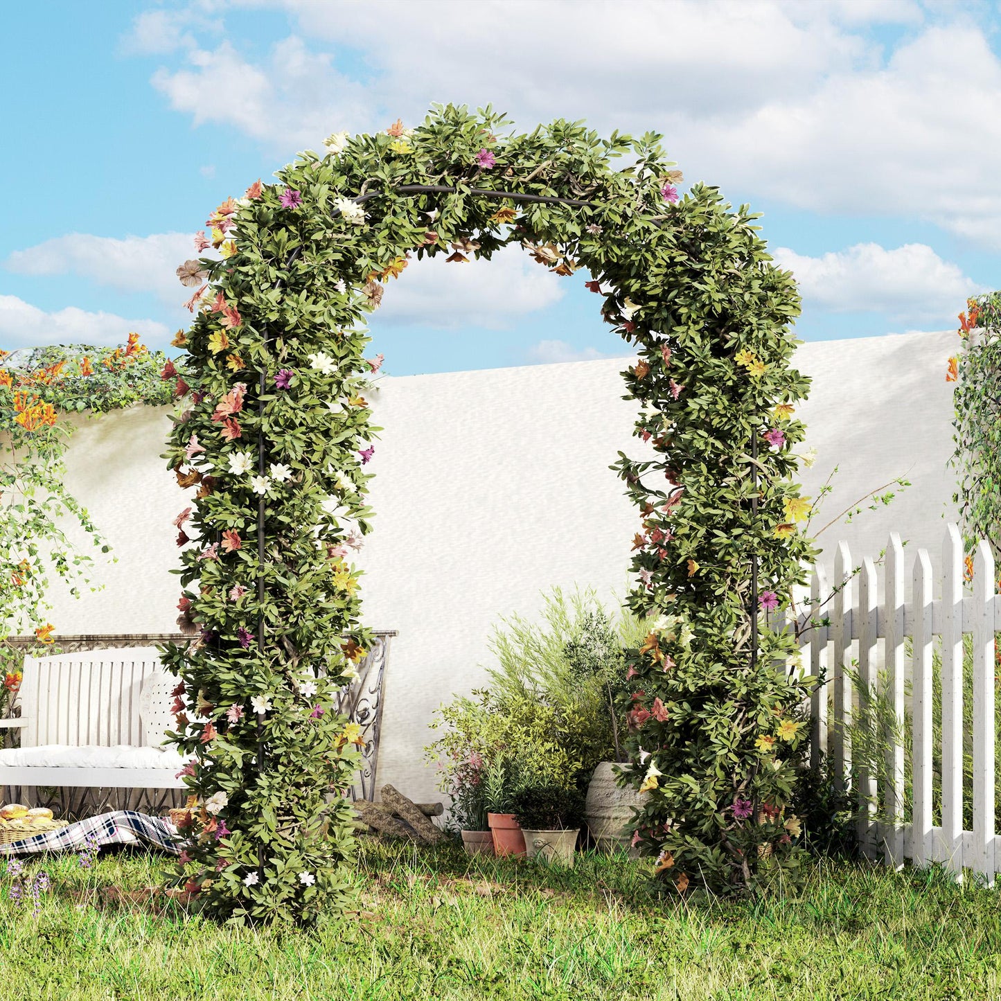 8FT Metal Garden Arch Trellis for Climbing Plants, Ceremony, Wedding Decoration, Black