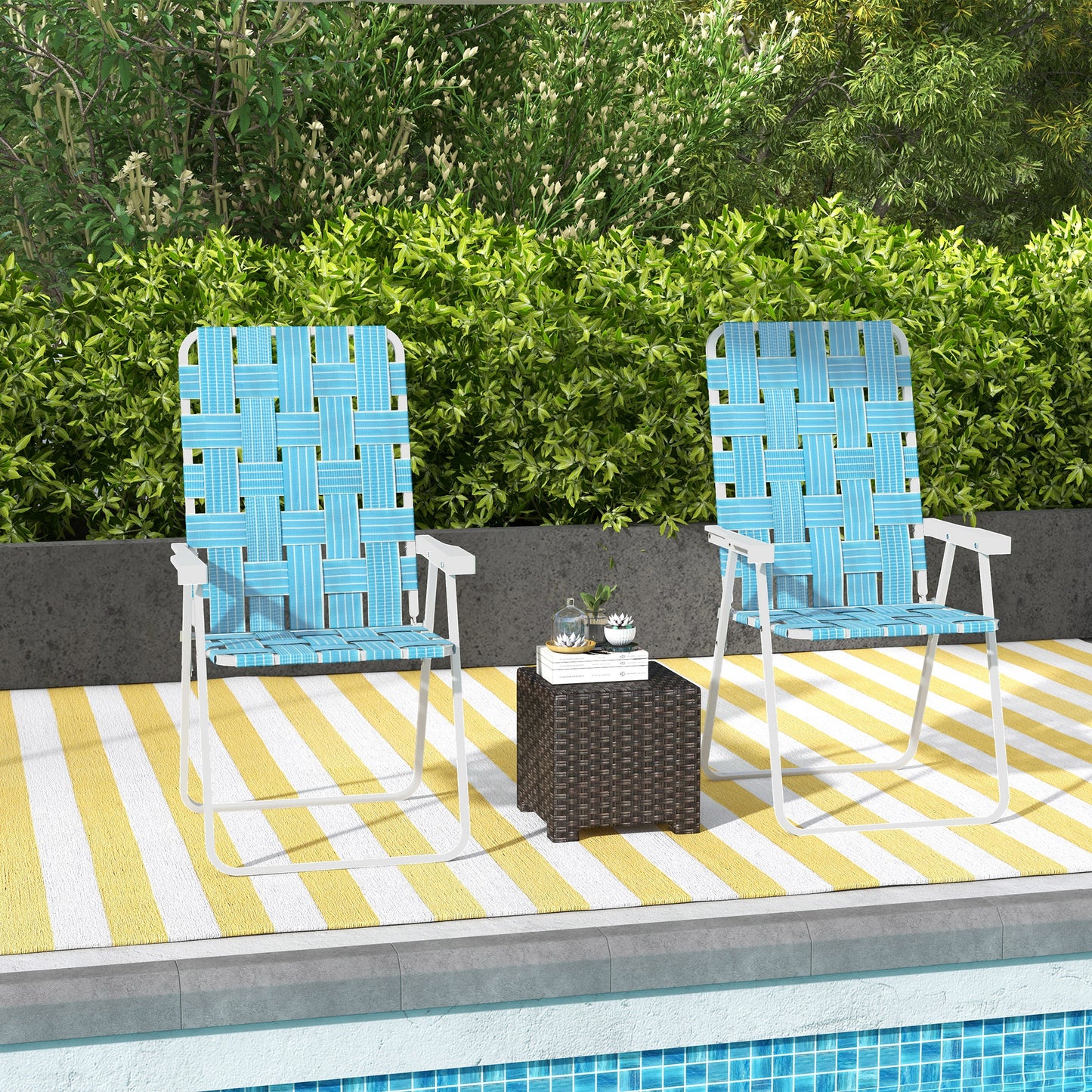 Set of 2 Folding Patio Chairs, Portable Chair Set with Armrests for Camping, Garden, Pool, Beach, Backyard, Blue